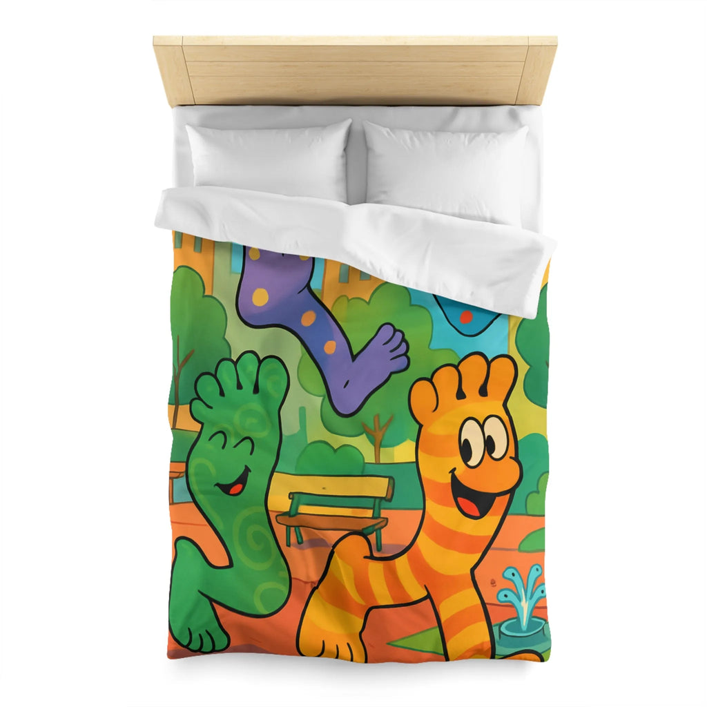 Housse de couette ludique avec motifs pieds colorés dans un parc joyeux urbain