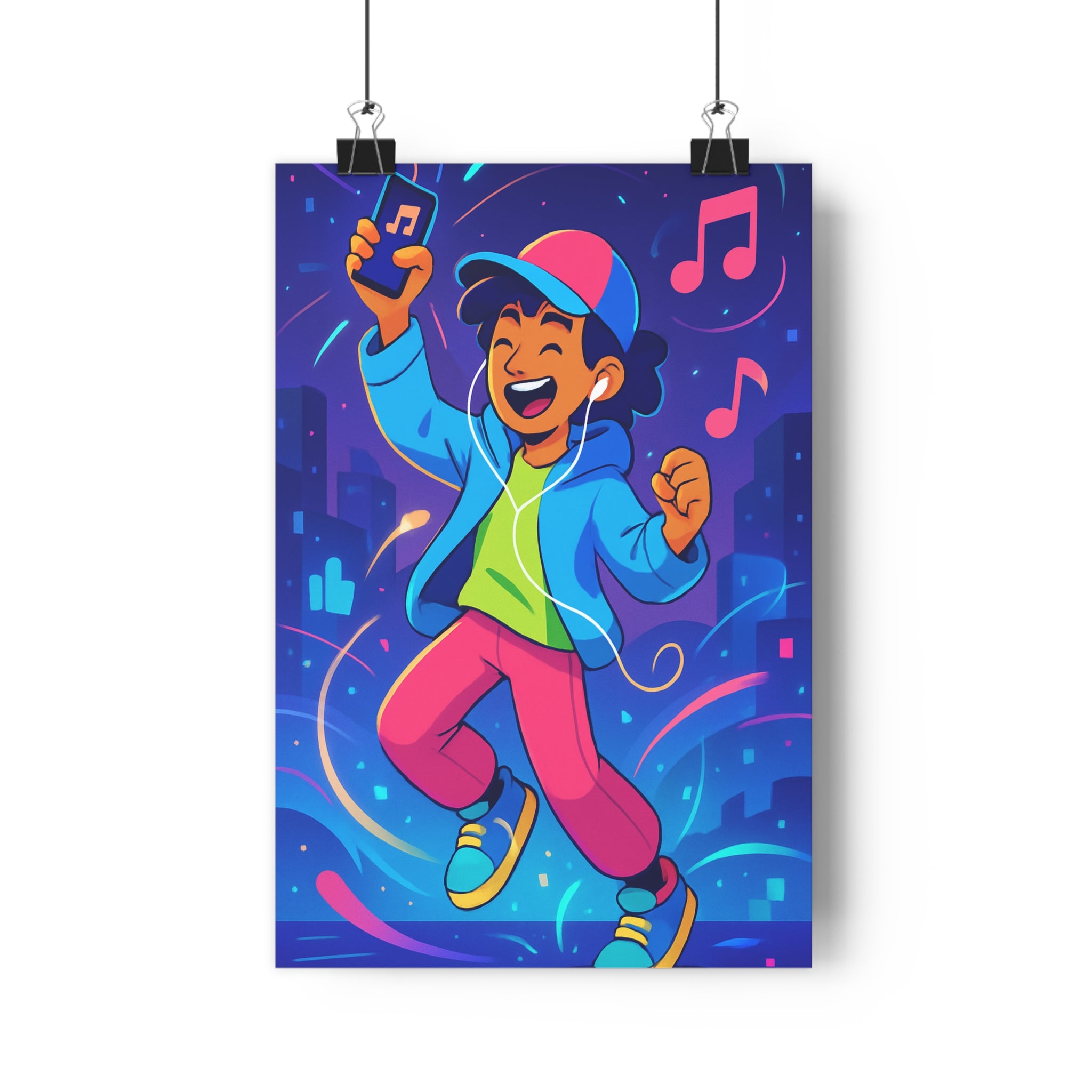 Poster décoratif moderne cartoon bleu rose vert joyeux chambre salon bureau contemporain vibrant dynamique