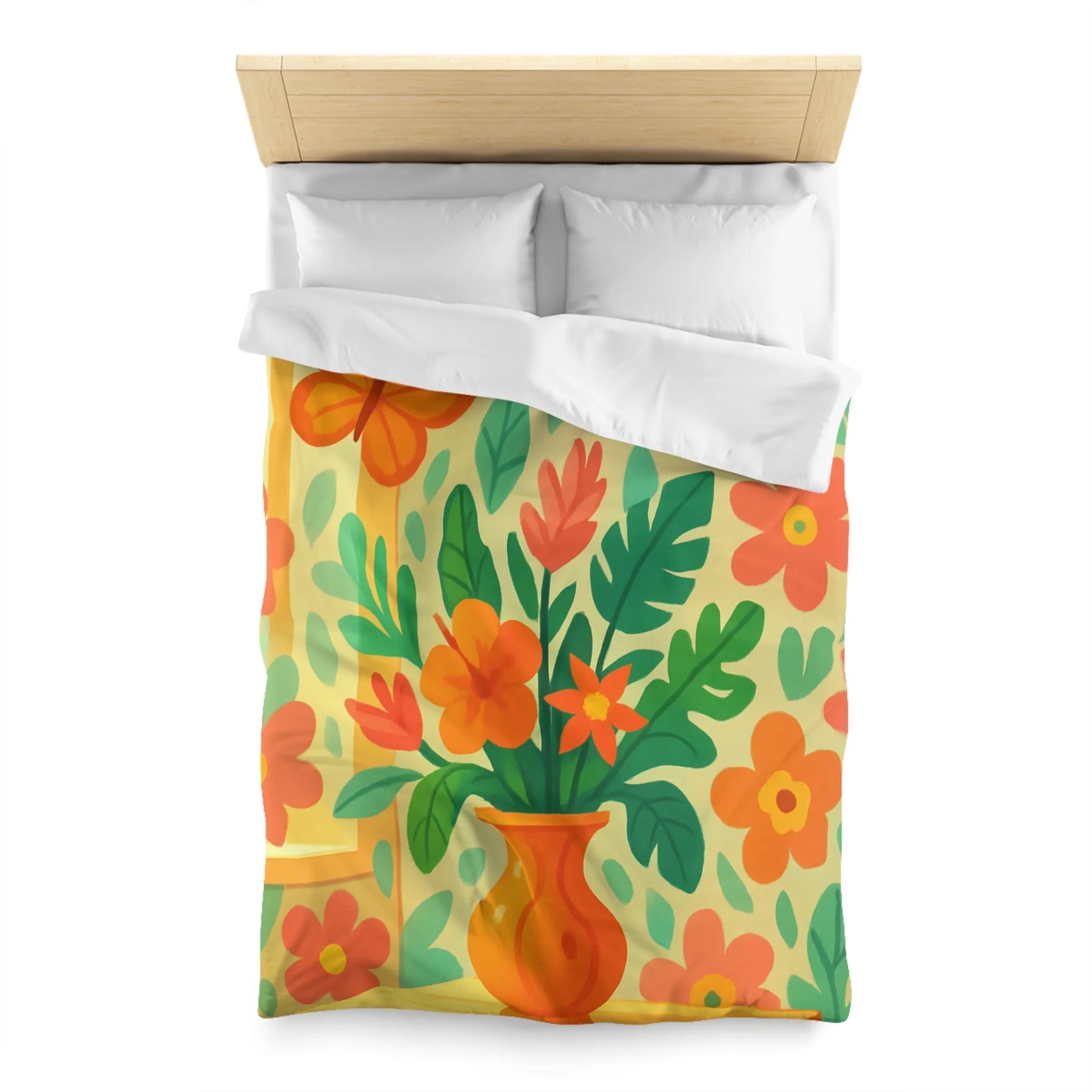 Housse de couette colorée avec fleurs tropicales et papillons pour chambre lumineuse