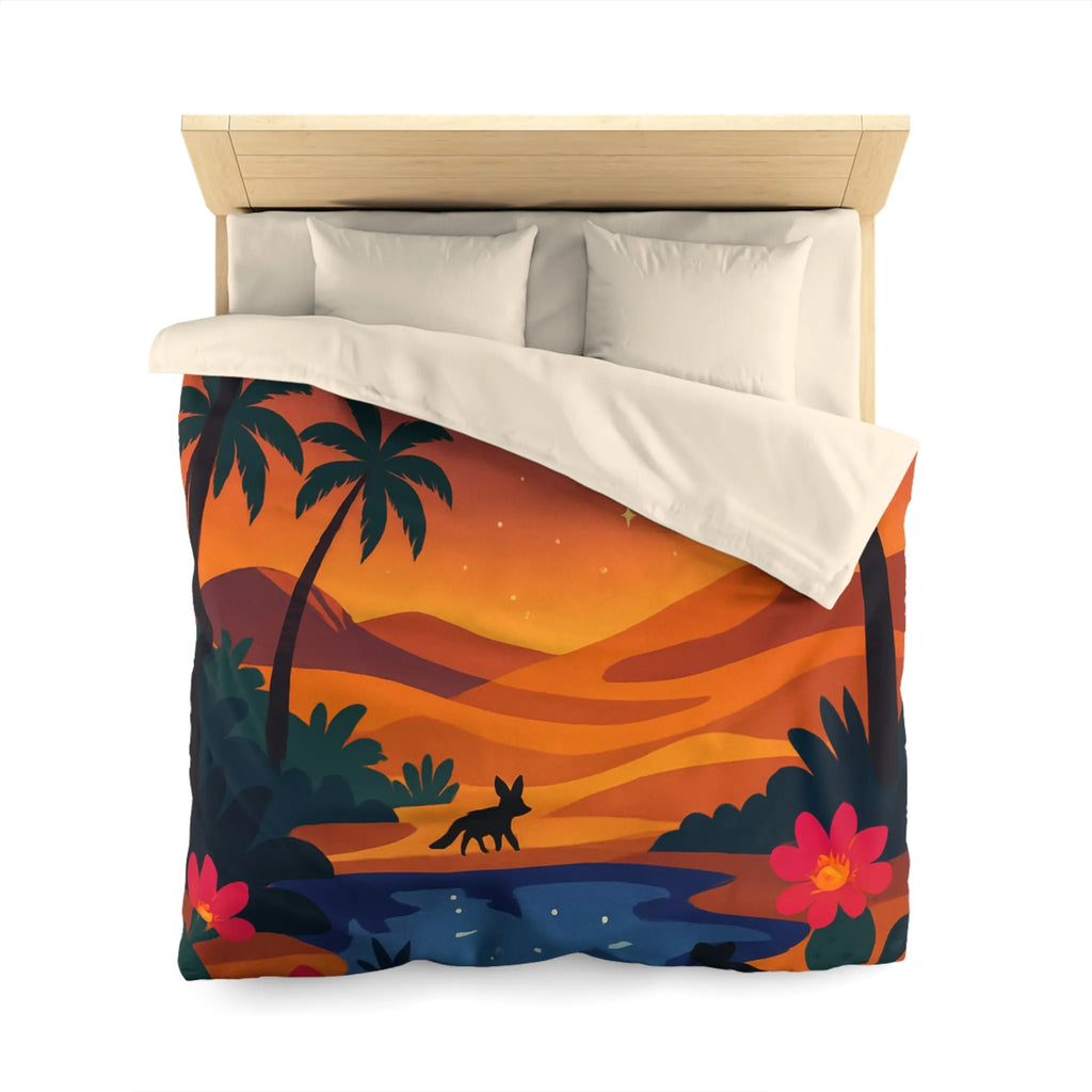 Housse de couette exotique avec paysage désertique et palmiers sous ciel étoilé