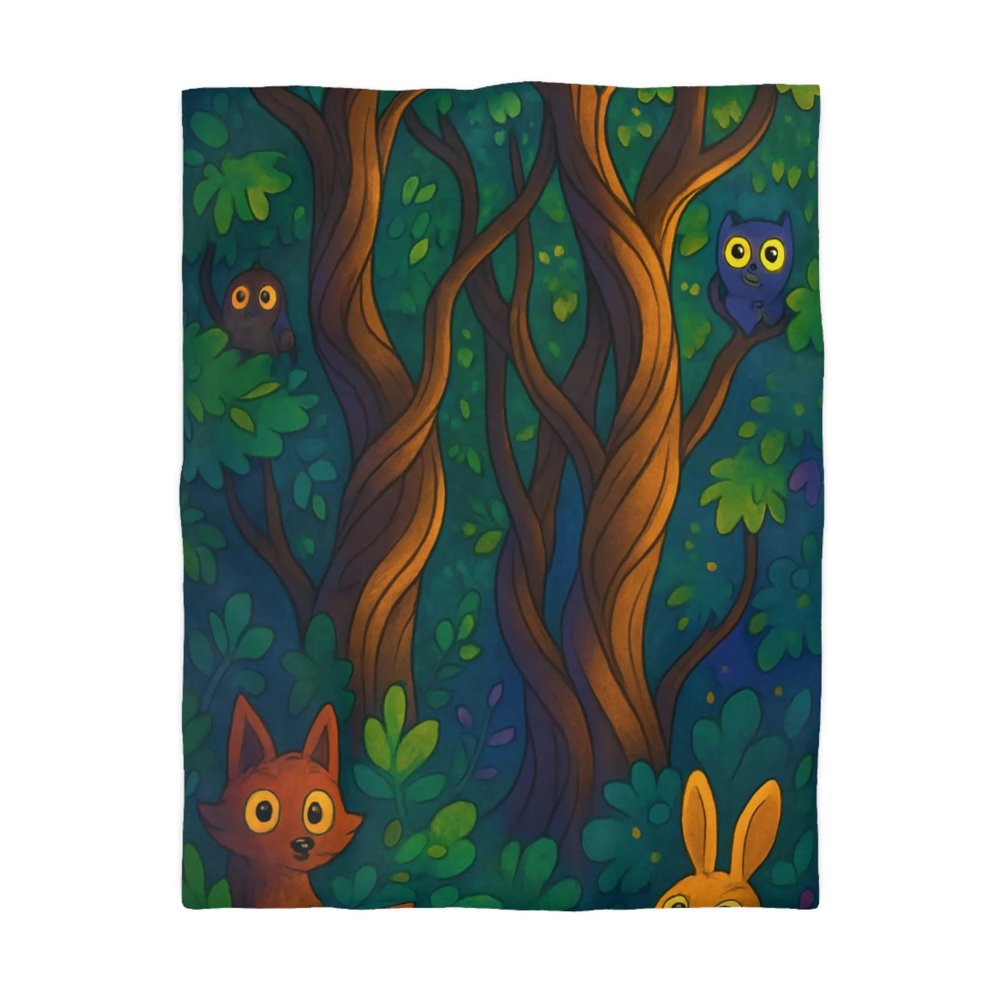 Housse de couette enchantée avec animaux forestiers dans un paysage de nuit magique