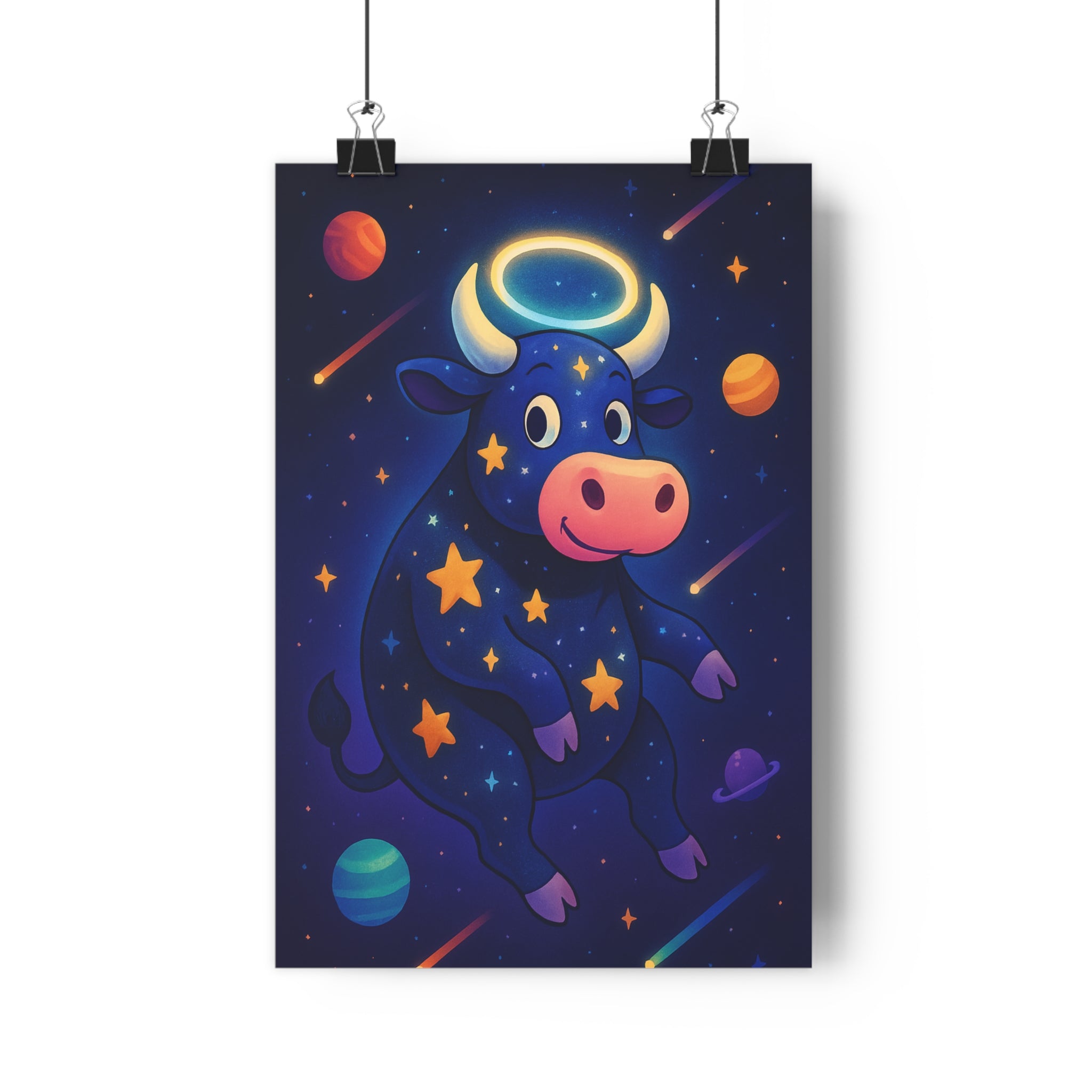 Poster décoratif enfant dessin animé cosmique bleu jaune créatif magique chambre fantaisie rêve espace