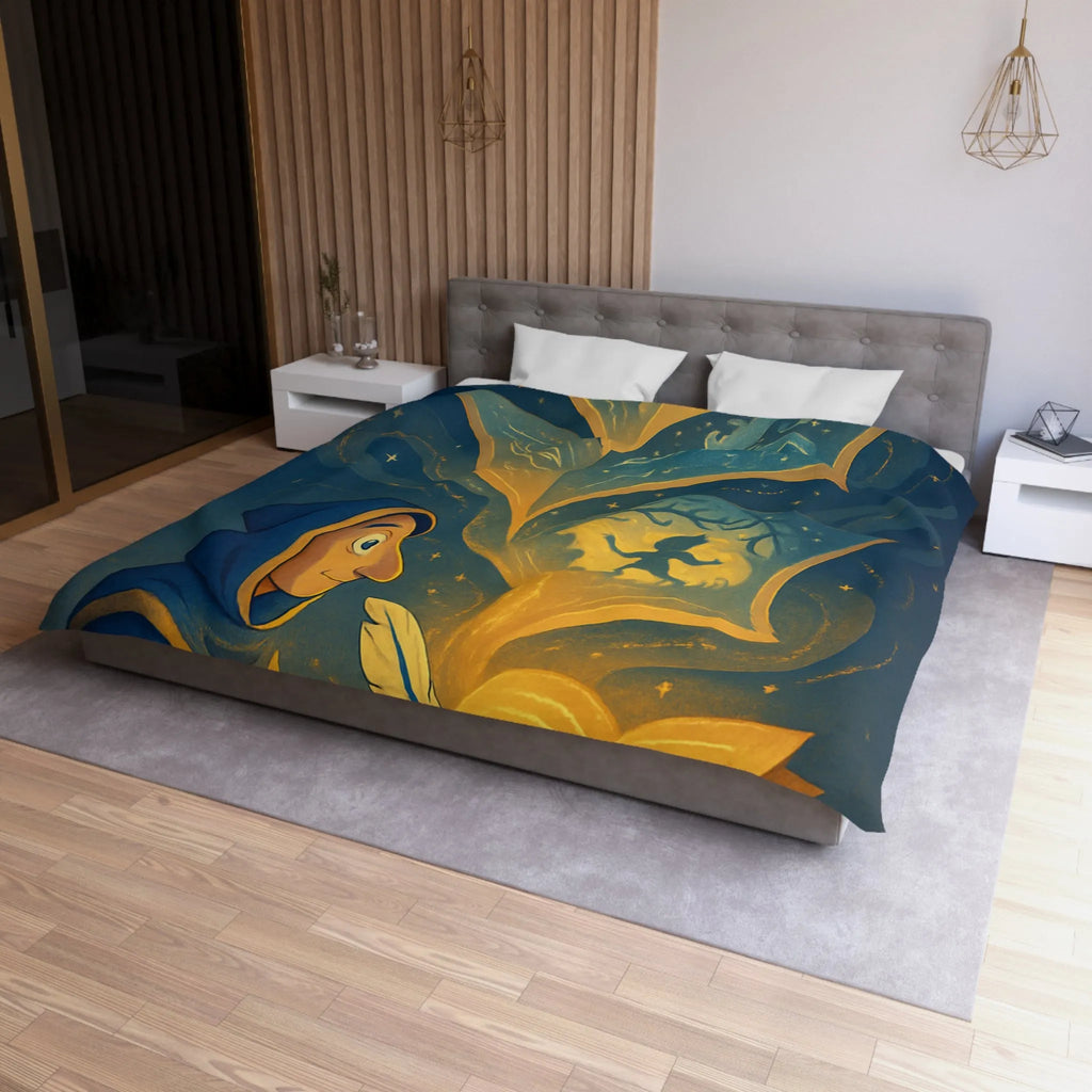 Housse de couette magique avec scène de conte illustrée et motifs féeriques scintillants