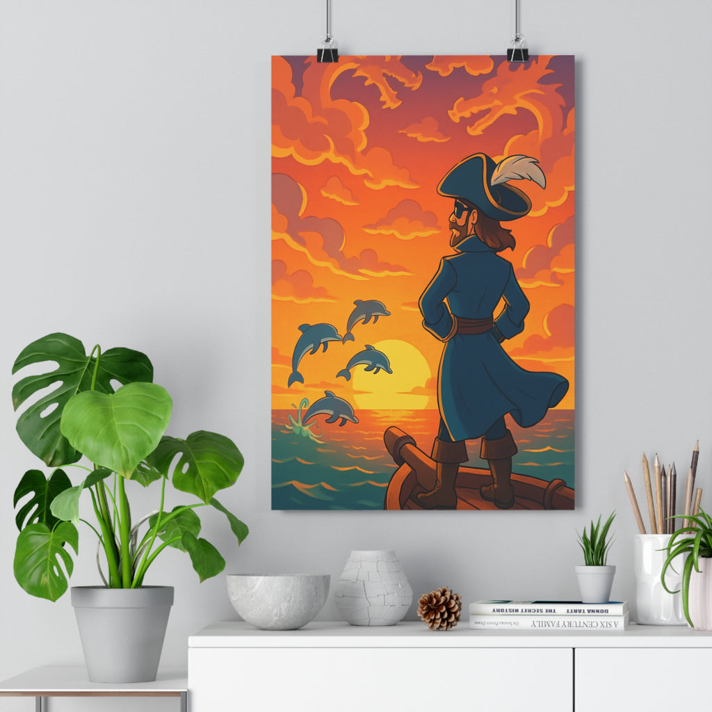 Poster décoratif pirate aventure orange bleu mystique salon chambre fantastique magique vibrant unique qualité