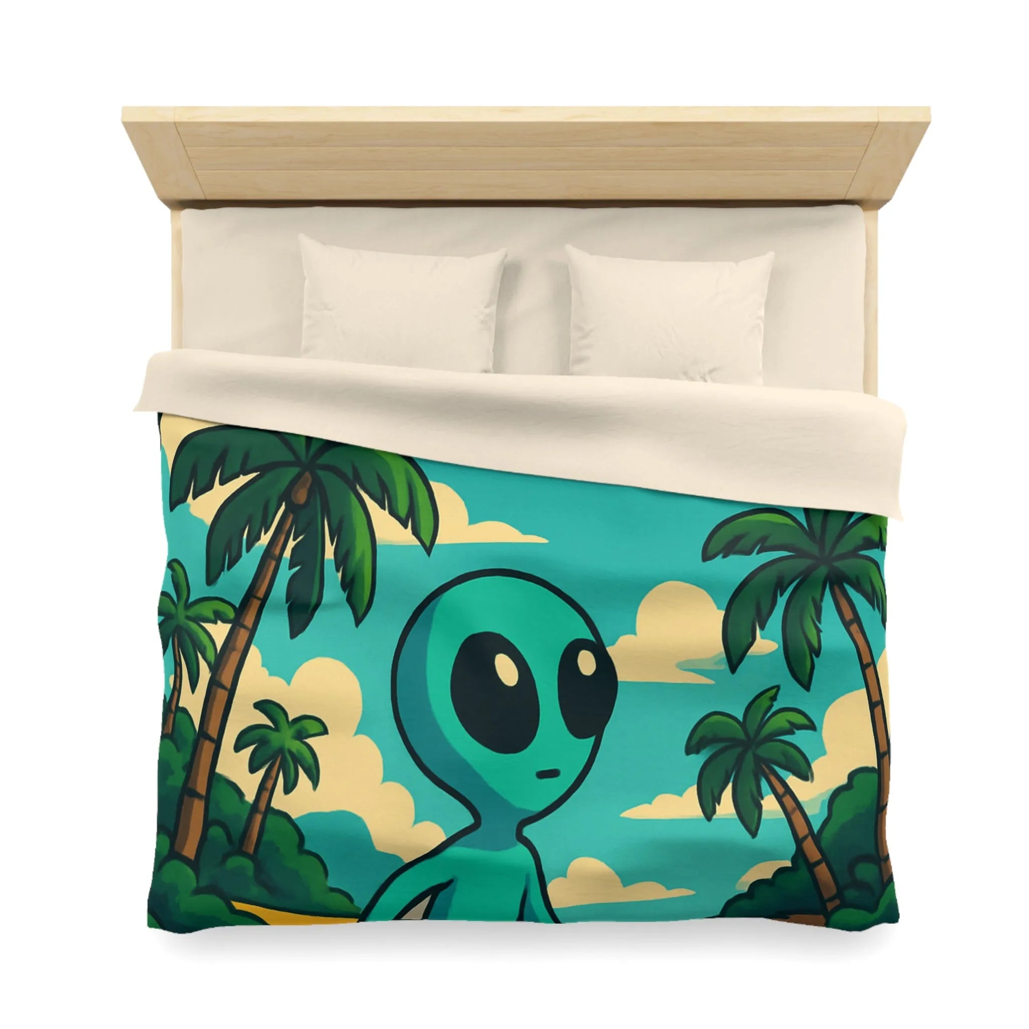 Housse de Couette Enfant Alien Plage Tropicale Planète Saturée Rêveur Ciel Imagination