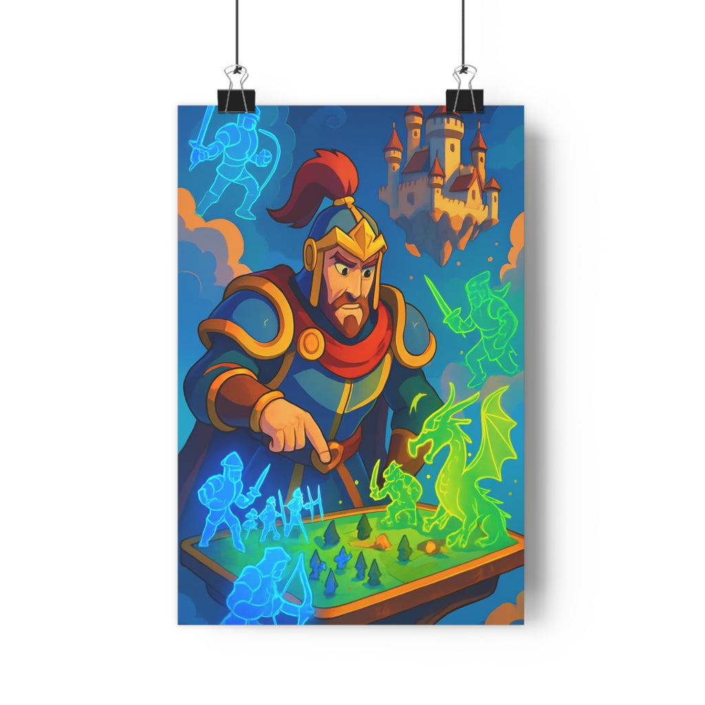 Poster décoratif médiéval épique chevalier dragon lumineux bleu vert fantastique stratégie jeu chambre qualité