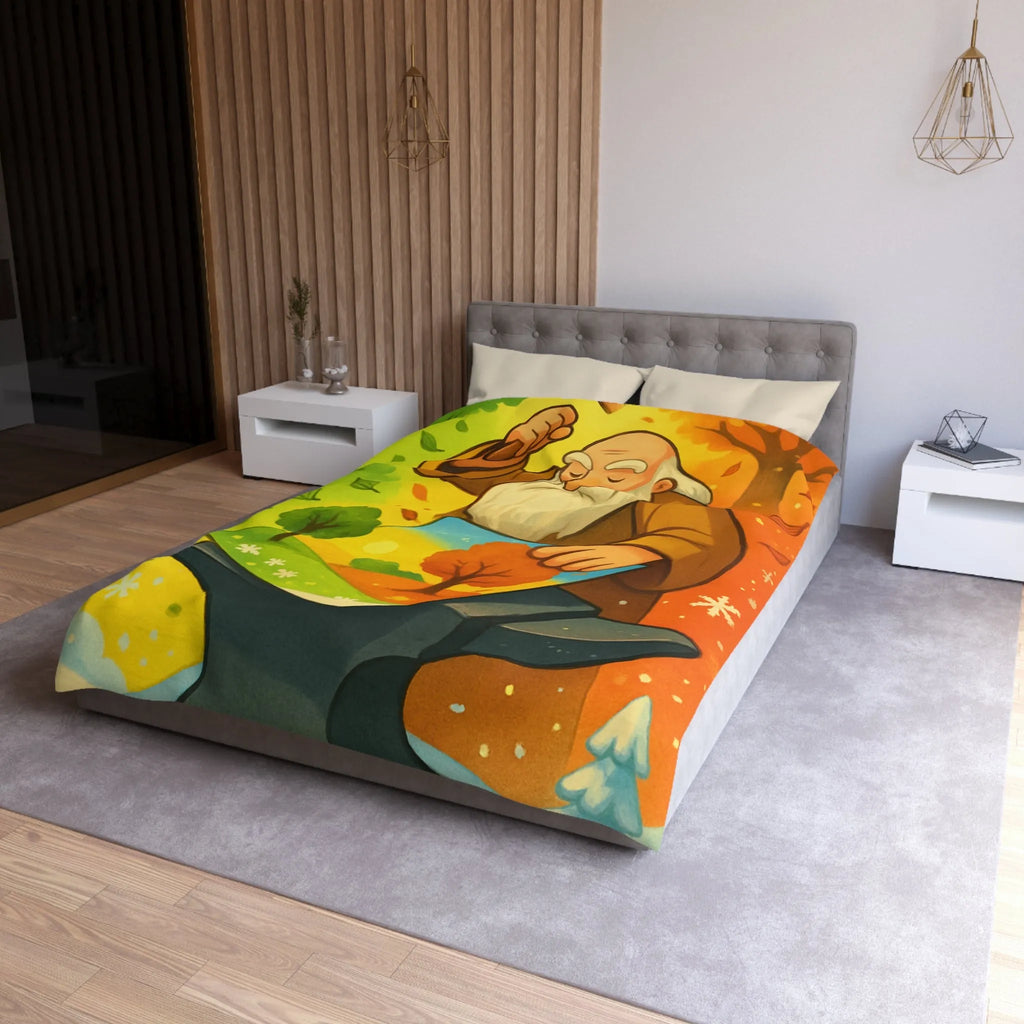 Housse de Couette Artistique aux Couleurs des Quatre Saisons avec Forge Mystique