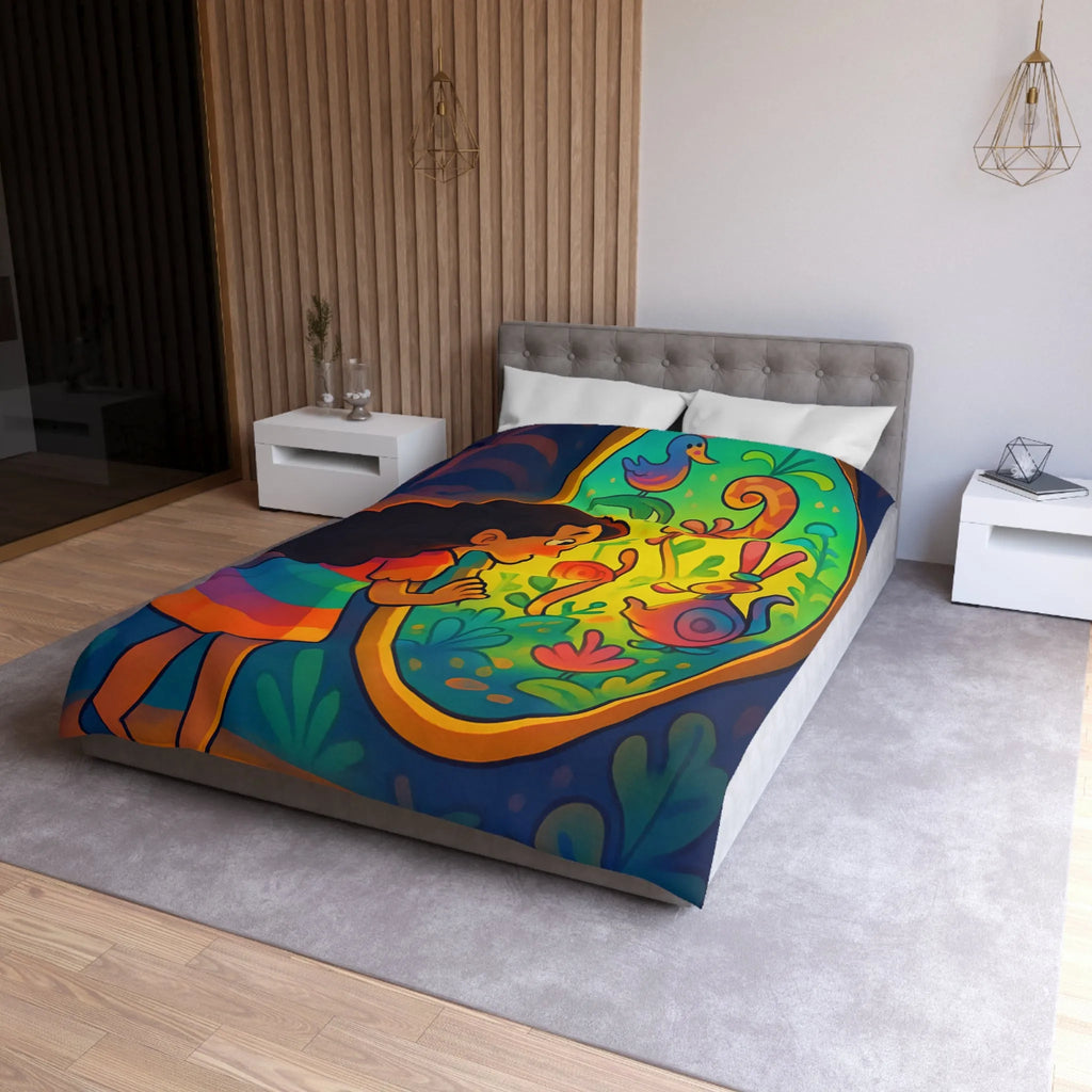 Housse de Couette Enfant Rêve Mystérieux Jardin Émerveillé Couleurs Vives Décor Imaginaire