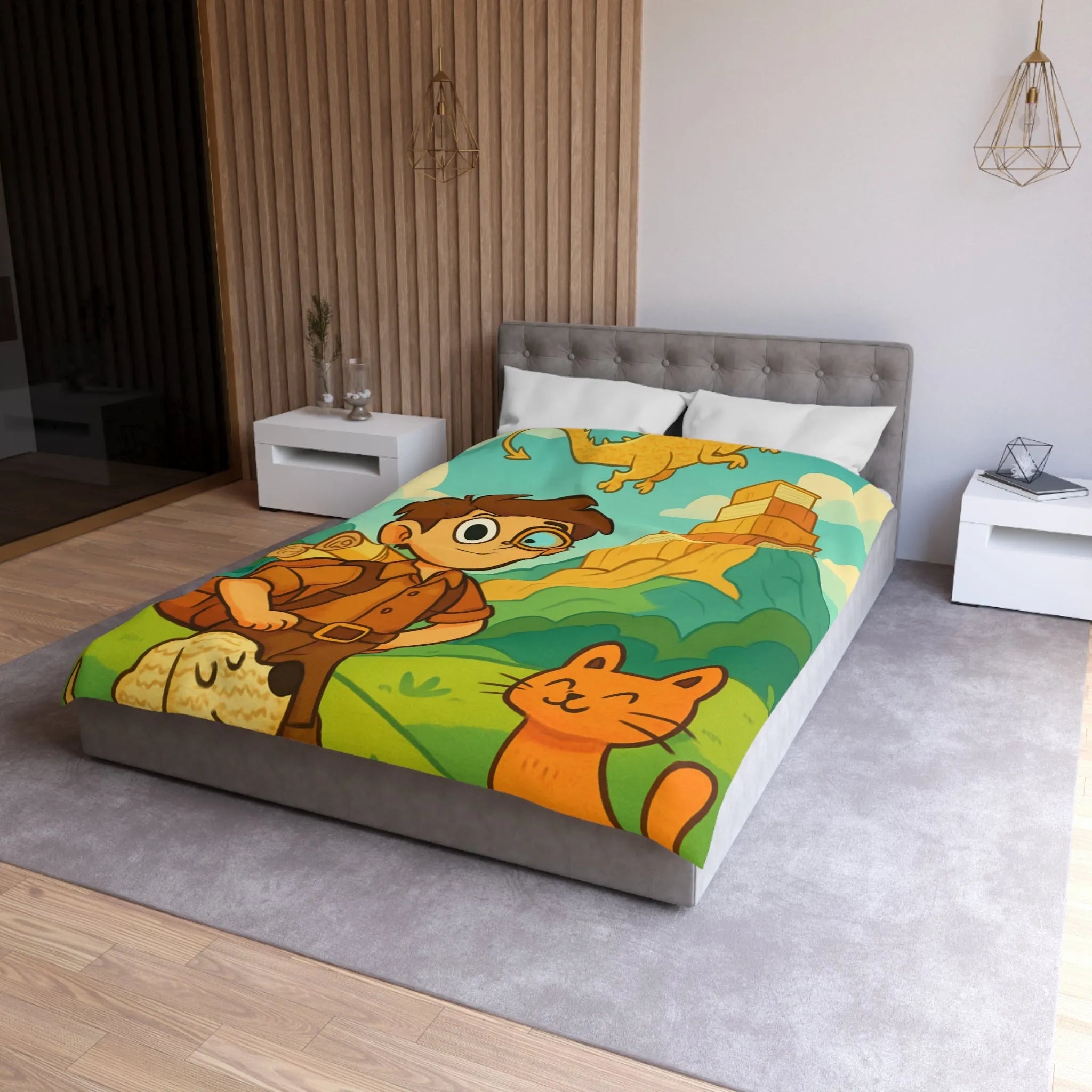 Housse de Couette Enfant Aventure avec Dragon et Animaux pour Voyage Imaginaire