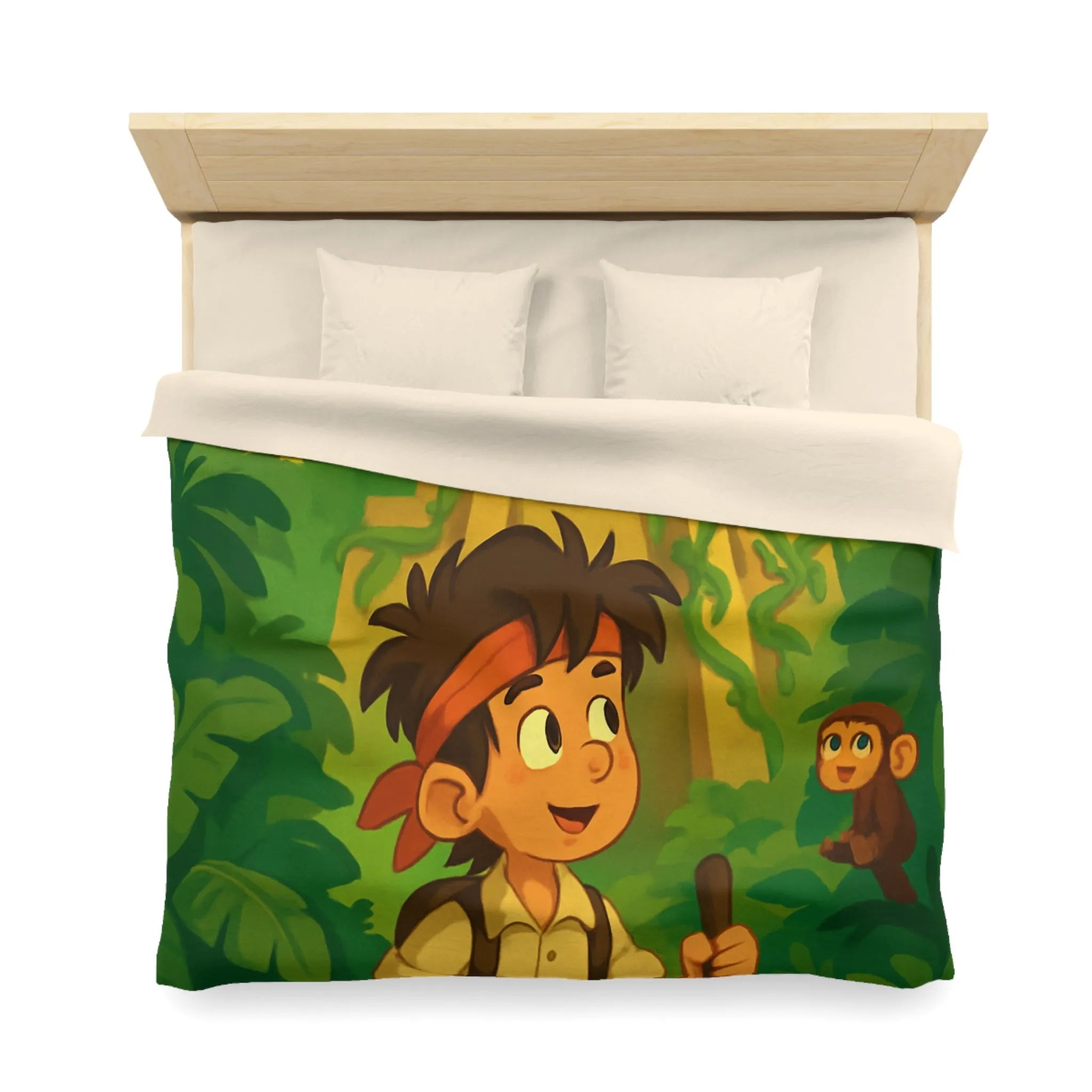 Housse de couette aventure jungle exotique pour chambre d'enfant avec animaux et temple