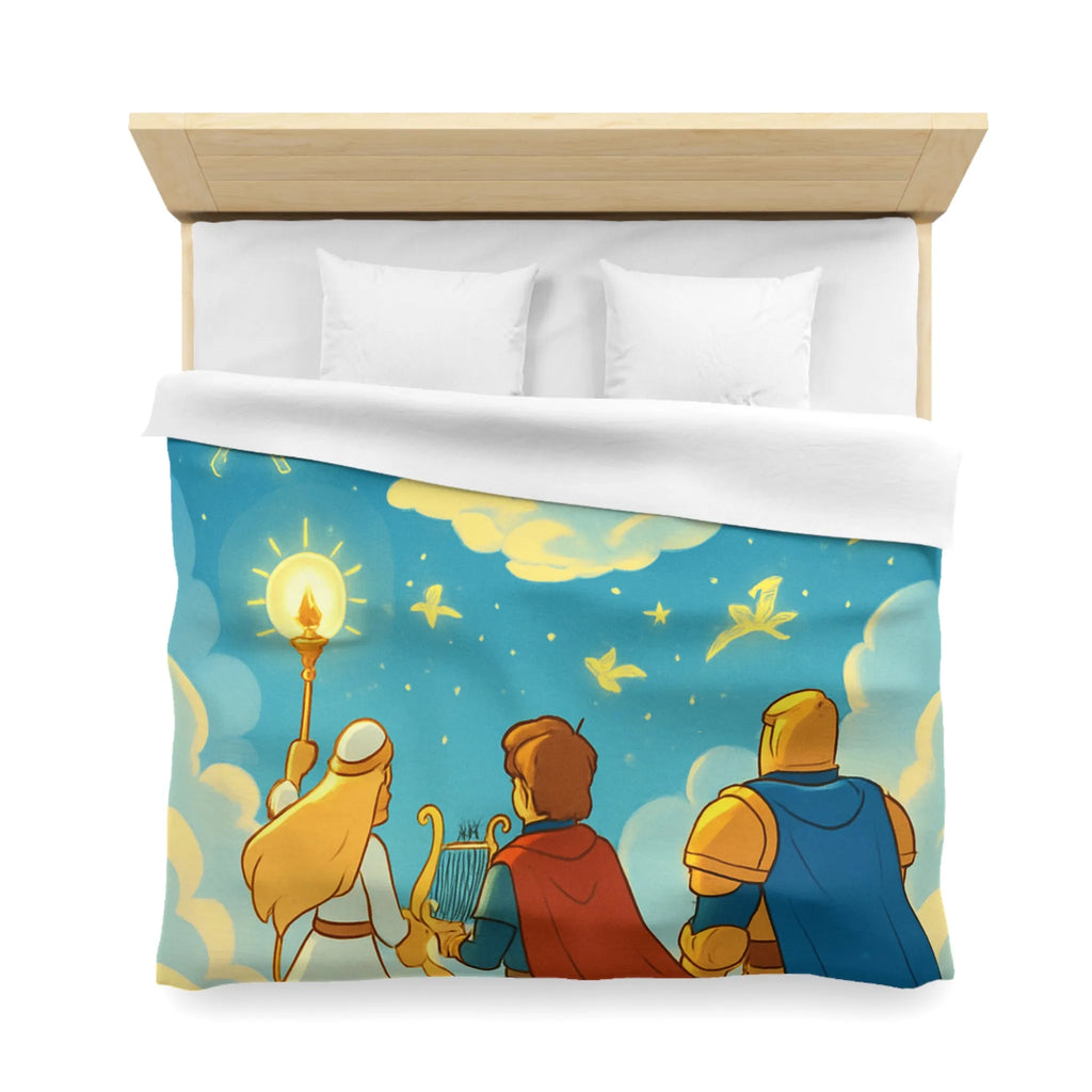 Housse de couette illustrée avec château magique et constellation céleste féerique pour enfants