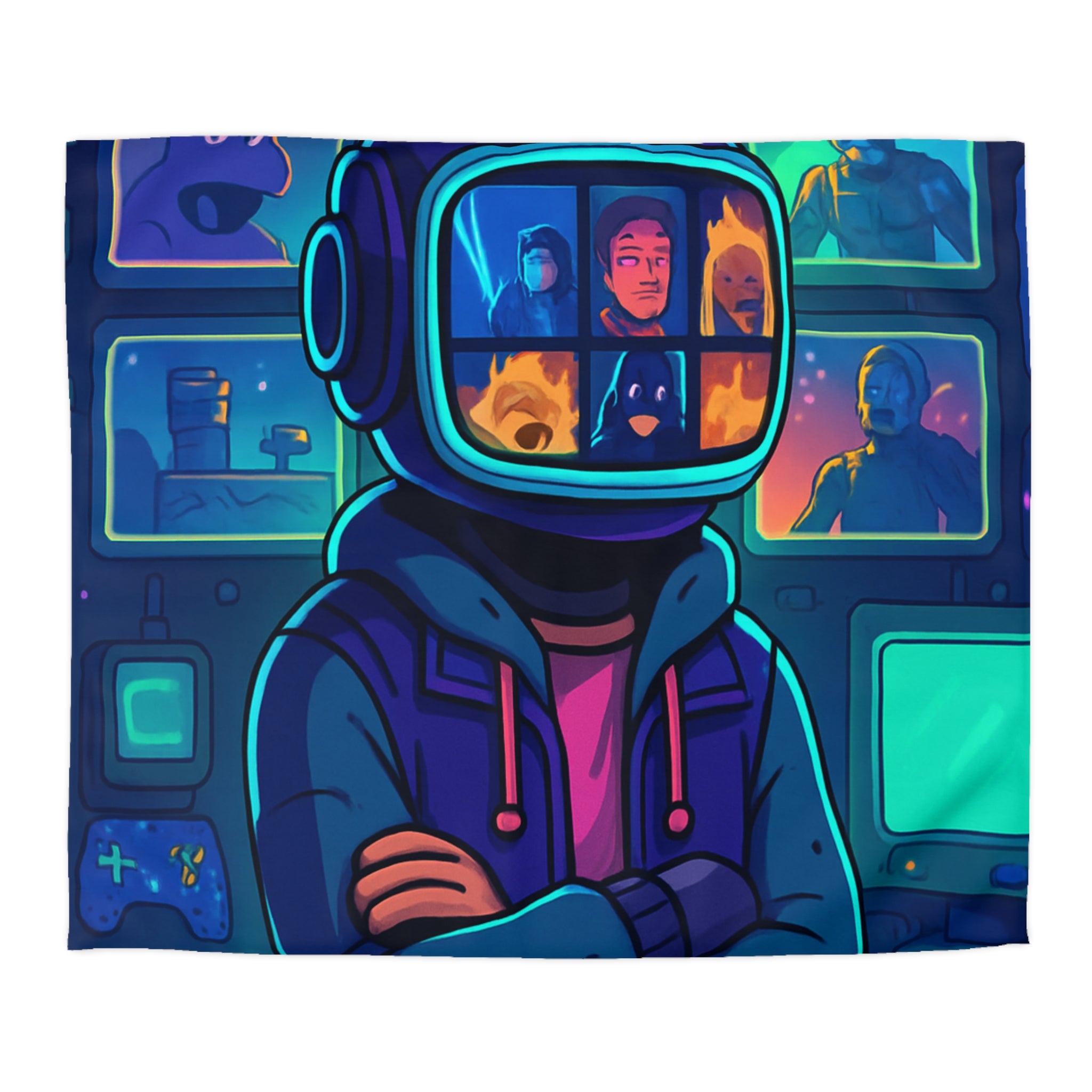 Plongée En Épopée Virtuelle Avec Dessins Animés Futuristes Pour Housse De Couette