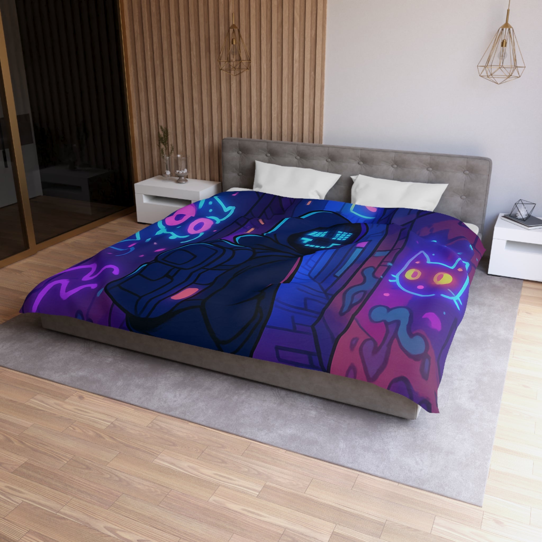 Housse de Couette Microfibre Illustration Unique Design Moderne Décoration Intérieure Raffinée