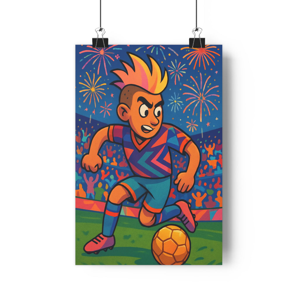 Poster décoratif cartoon football coloré énergique dynamique vibrant joyeux chambre enfant art mural festif