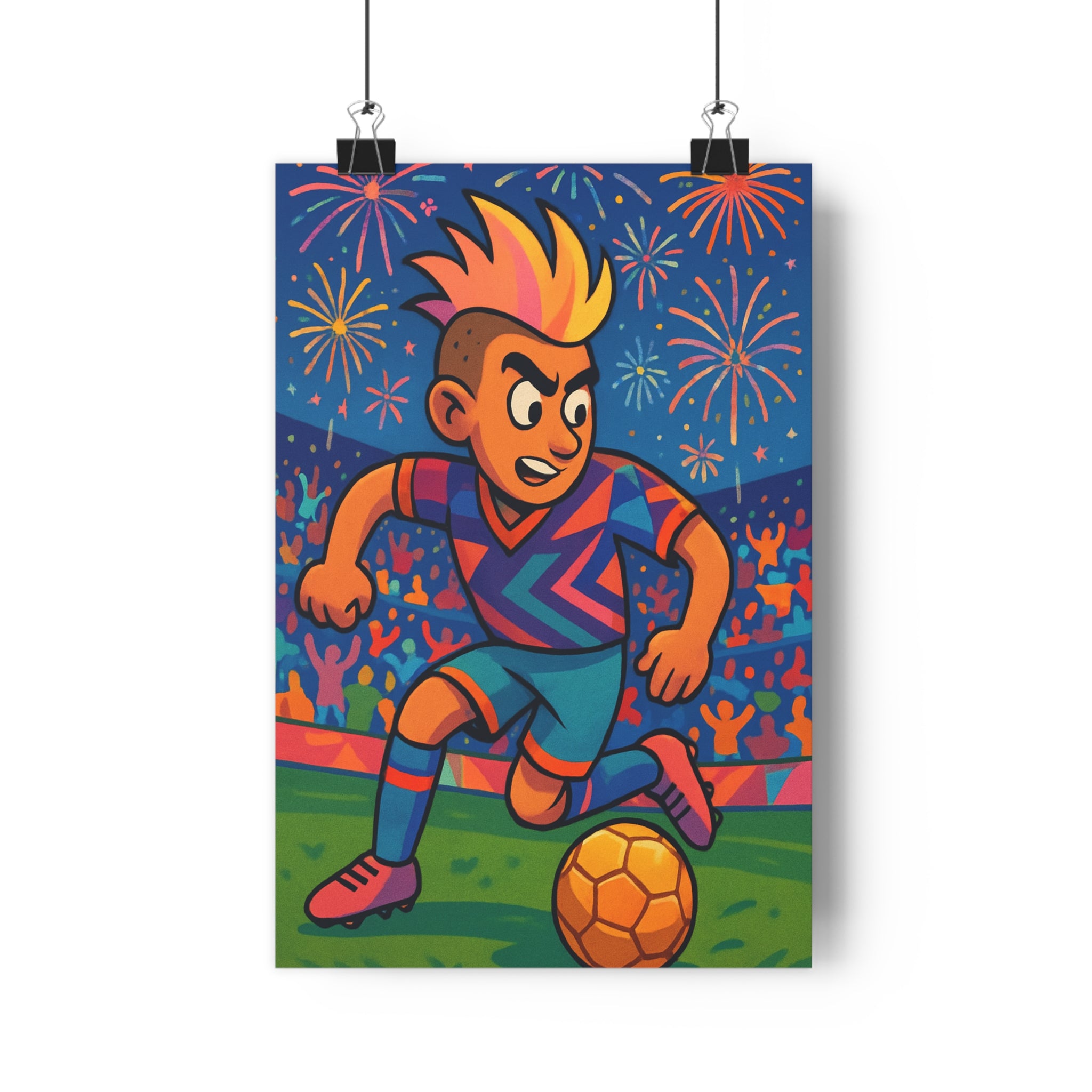 Poster décoratif cartoon football coloré énergique dynamique vibrant joyeux chambre enfant art mural festif