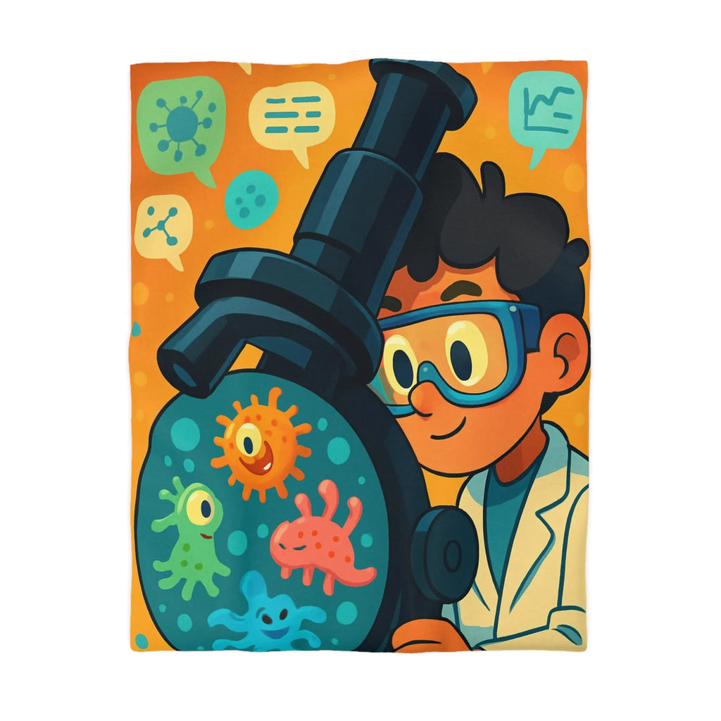 Housse de couette colorée avec jeunes scientifiques et microscope amusant pour enfants