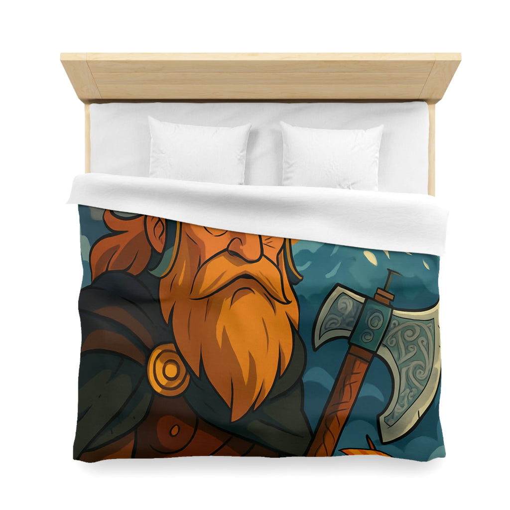 Housse de couette Viking féroce, paysage nordique et drakkar, ambiance mythique captivante