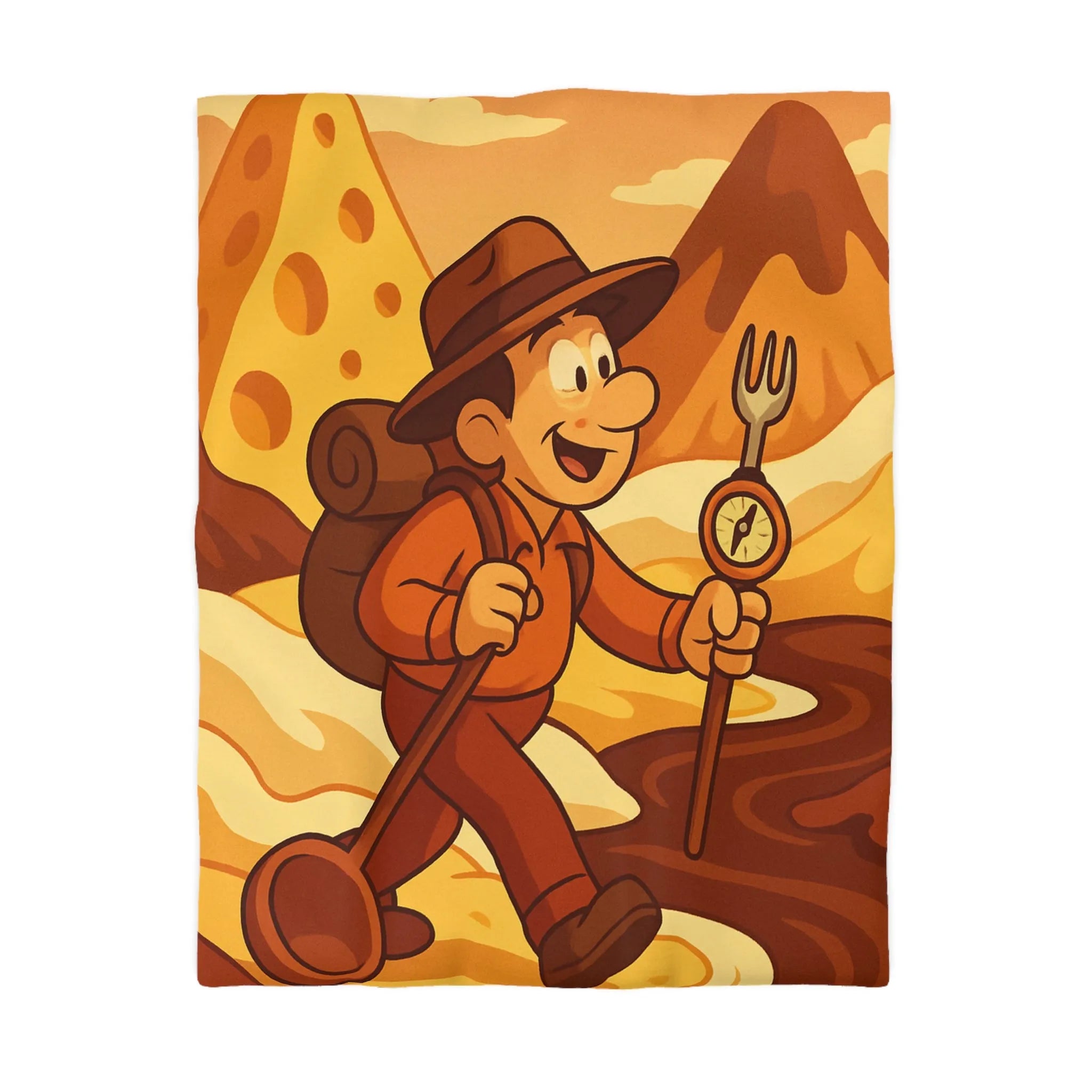 Housse De Couette Aventure Rétro Souvenirs Chocolat Montagne Désert Dunes Jaunes Illustration