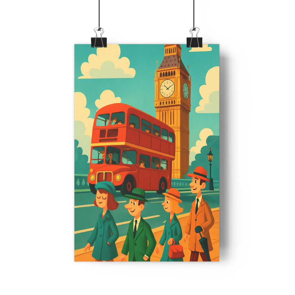 Poster décoratif cartoon joyeux rouge bleu Londres salon chambre bureau élégant vibrant 30x46 cm