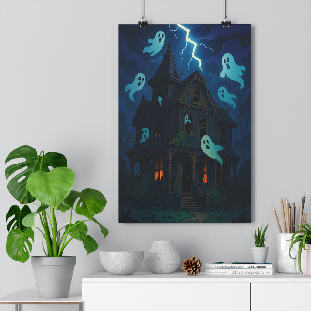 Poster décoratif manoir hanté fantômes mystique sombre gothique dessin animé salon chambre maison qualité