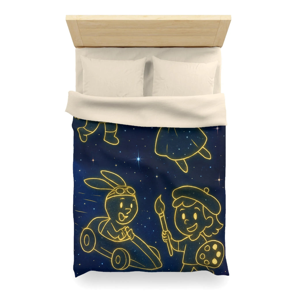 Housse de Couette Enfant Cosmos avec Constellations Astronautes Princesse Lapin Artiste