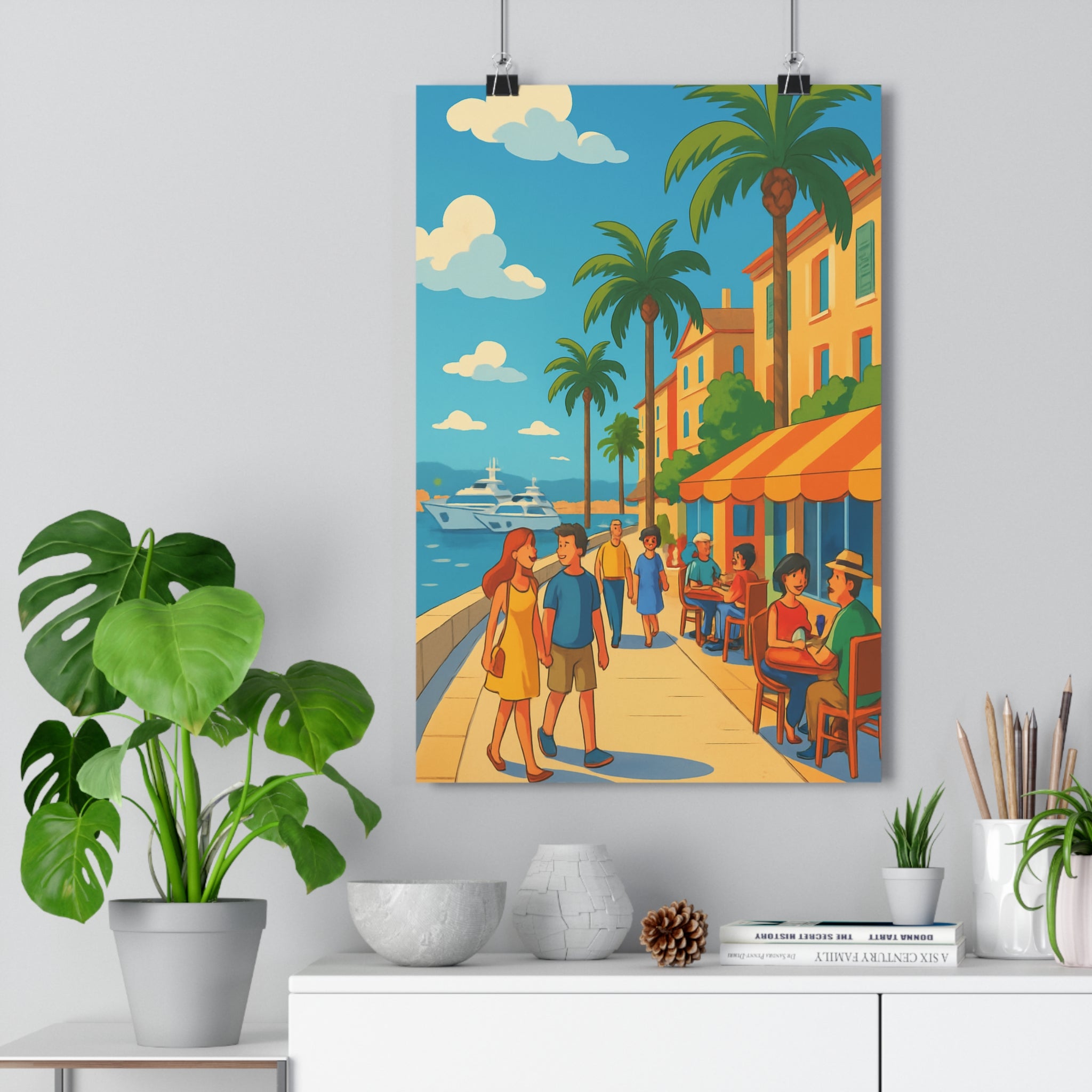 Poster décoratif méditerranéen dessin animé coloré estival joyeux salon chambre élégant tendance qualité premium