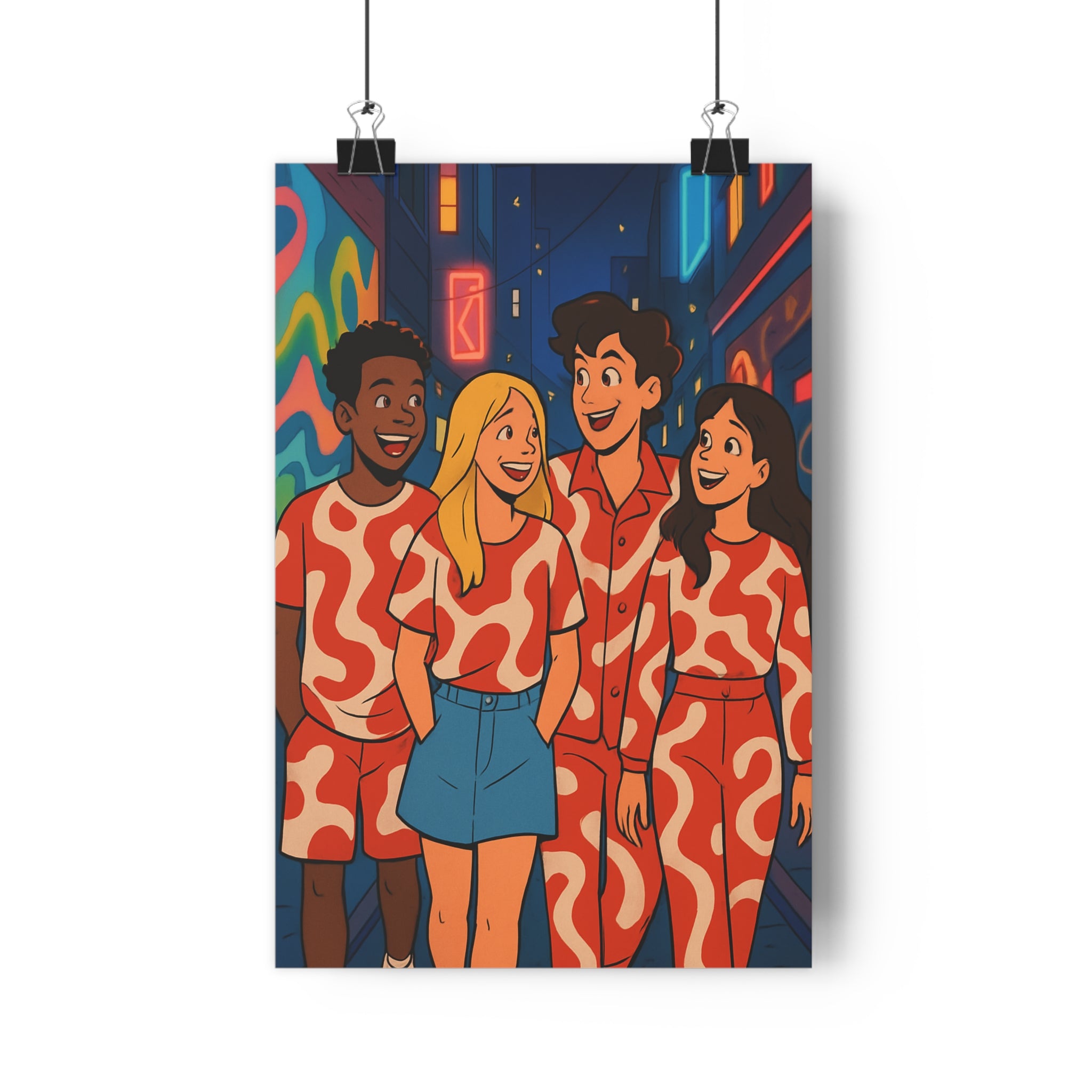 Poster décoratif urbain rouge blanc cartoon joyeux art rue moderne salon chambre tendance qualité