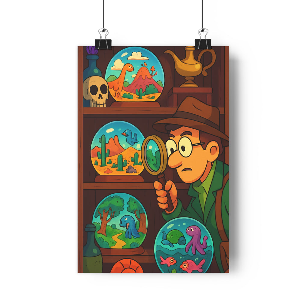 Poster décoratif cartoon explorateur coloré mystérieux intrigant aventurier chambre enfant bureau 30x46 vibrant qualité
