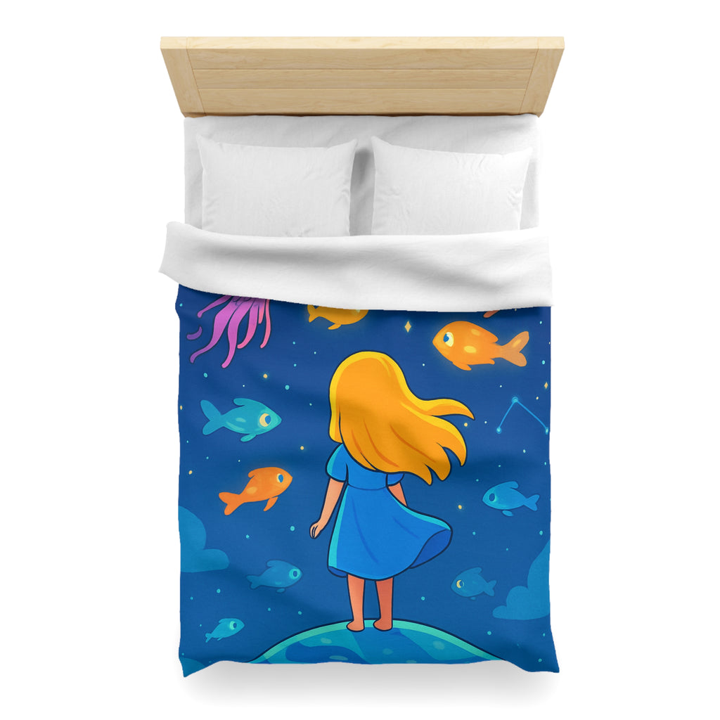 Housse de couette océane enfantine avec animaux marins, étoile ciel bleu magique