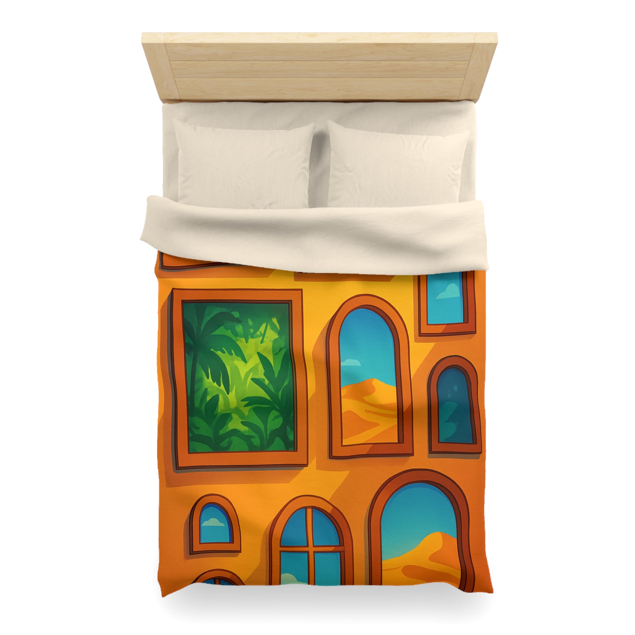 Housse de couette vibrante avec fenêtres sur l'univers et paysages exotiques