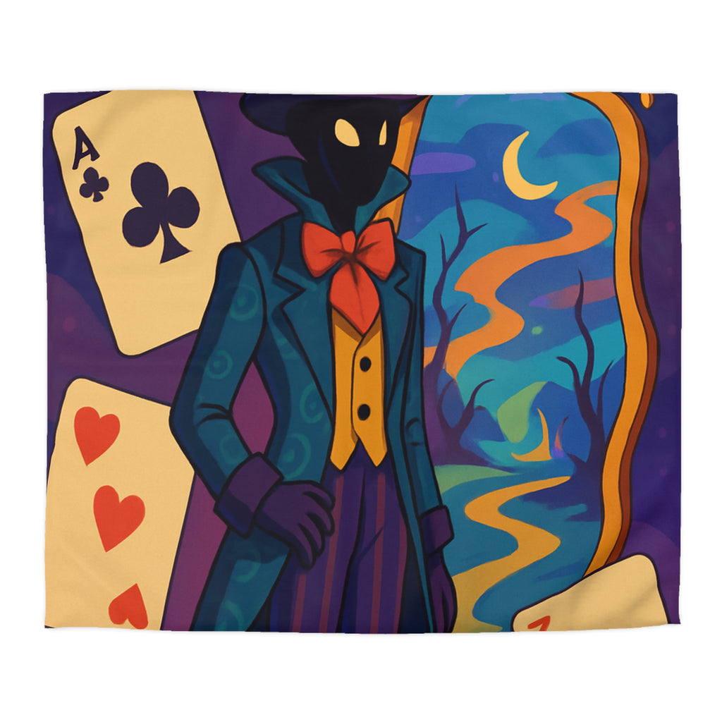 Housse de couette mystérieuse avec montre fondante et cartes à jouer colorées