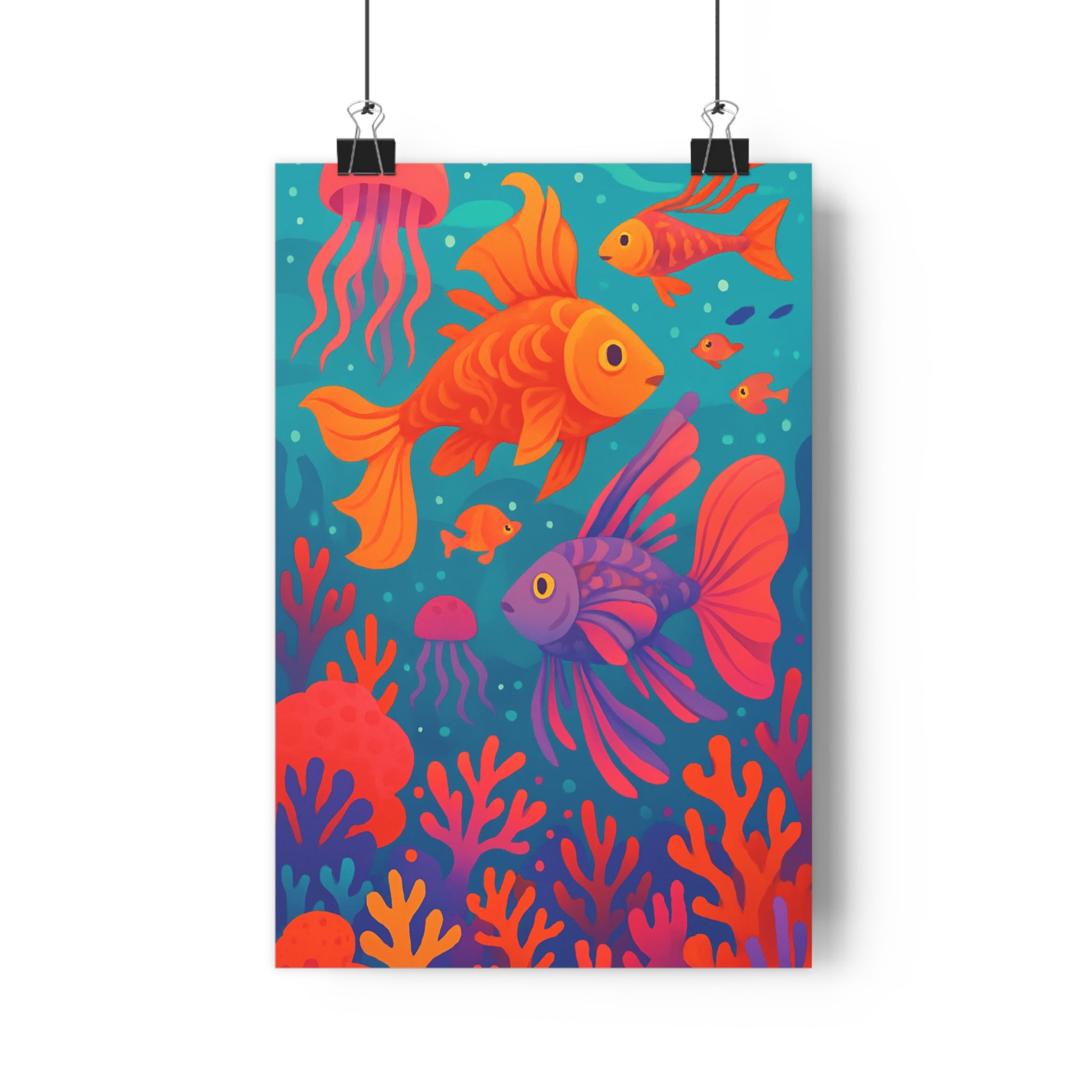 Poster décoratif océan couleurs cartoon bleu orange rose chambre salon joyeux marin vibrant 30x46