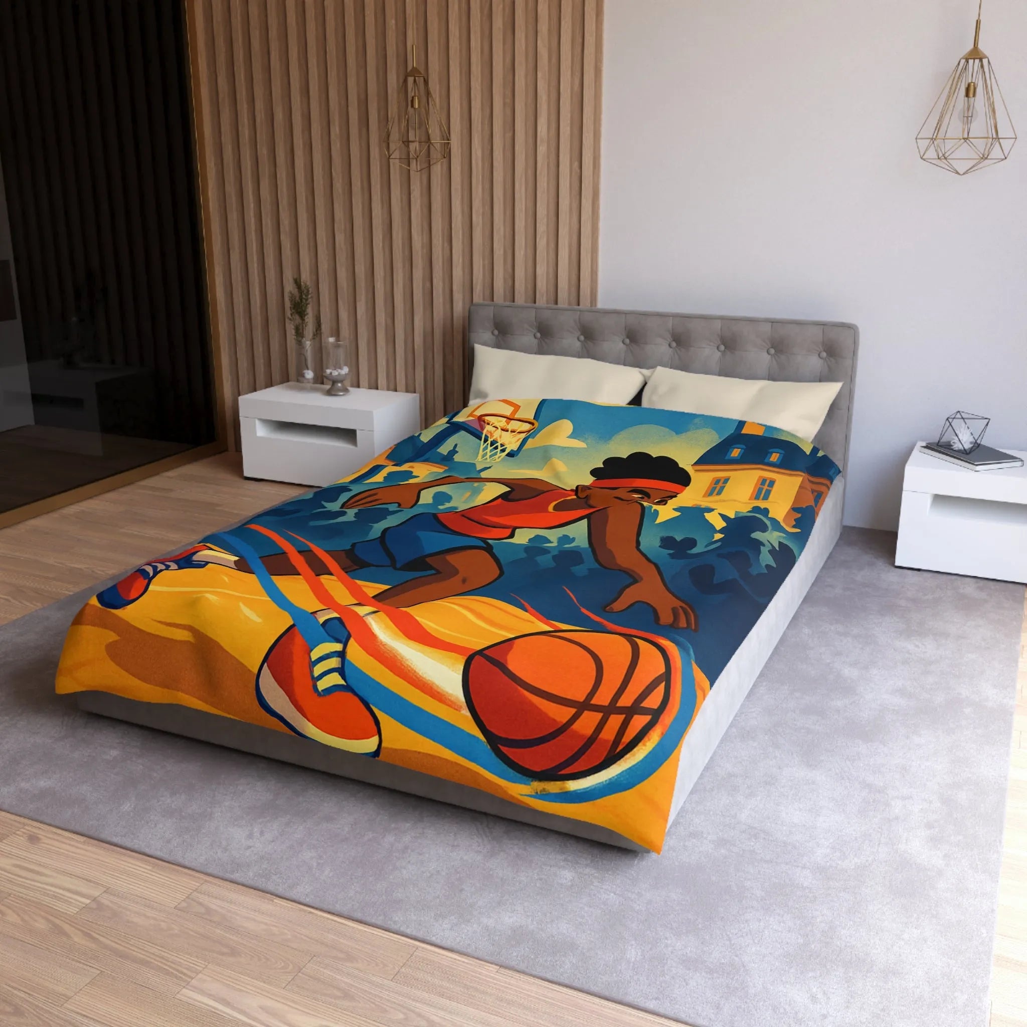 Housse de Couette Enfant Basket Rue Illustration Vibrante Style Bande Dessinée Jeune Esprit