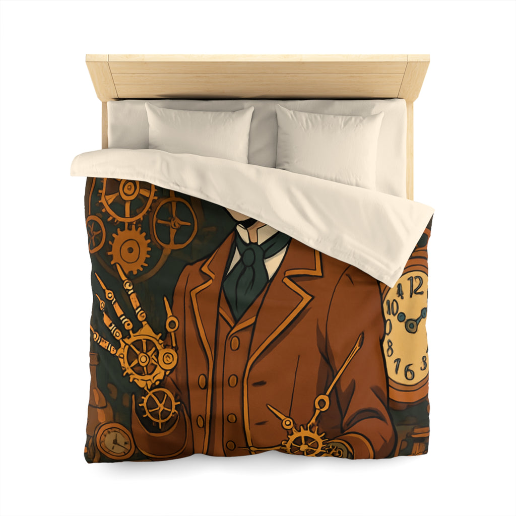 Housse de couette steampunk avec horloges et personnage stylé en tenue victorienne
