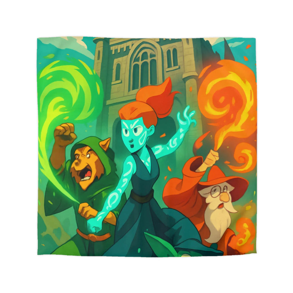 Housse de couette magique pour enfant avec personnages et château, ambiance féérique animée