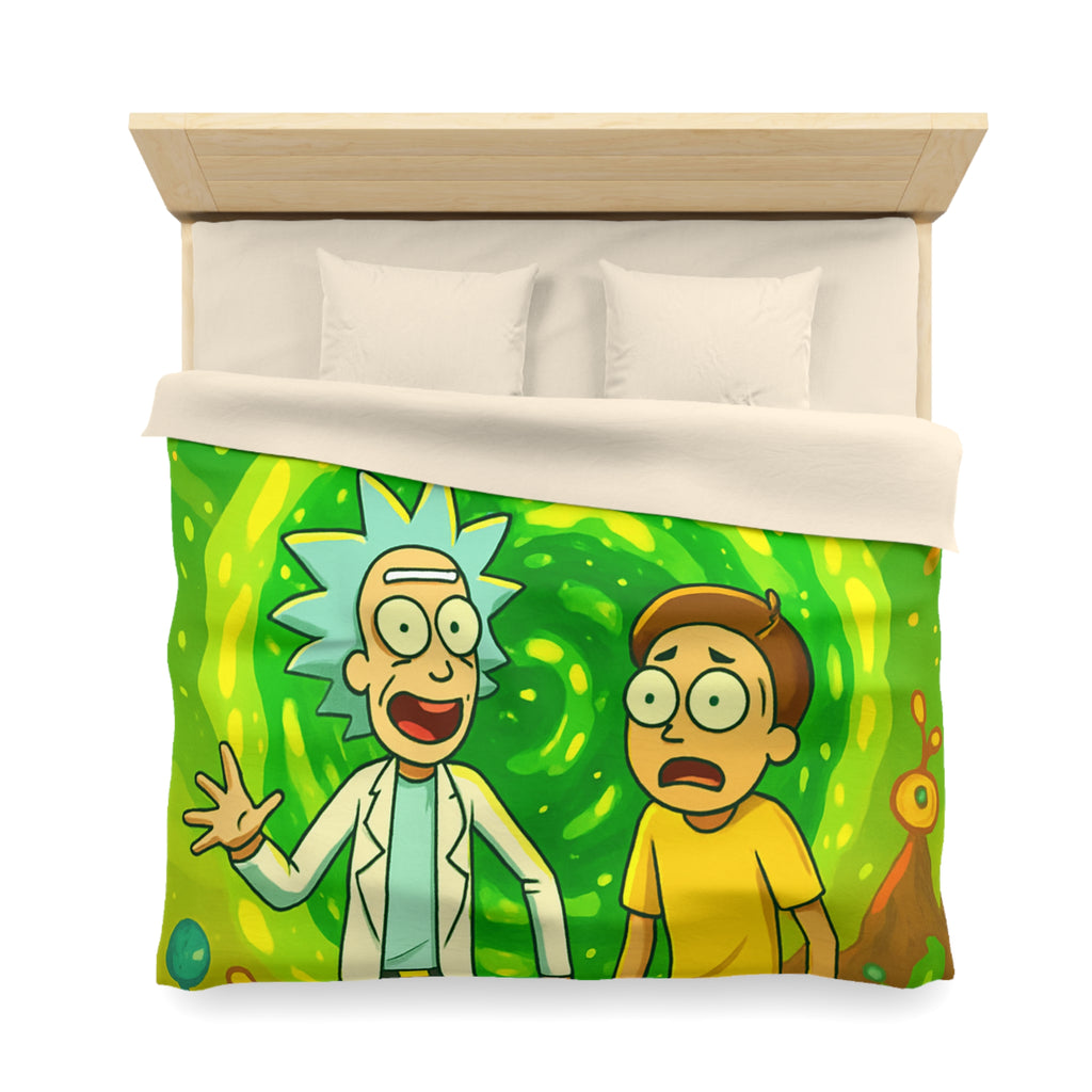 Housse de couette thème dimension aventure verte avec duo explorateur et planète lumineuse