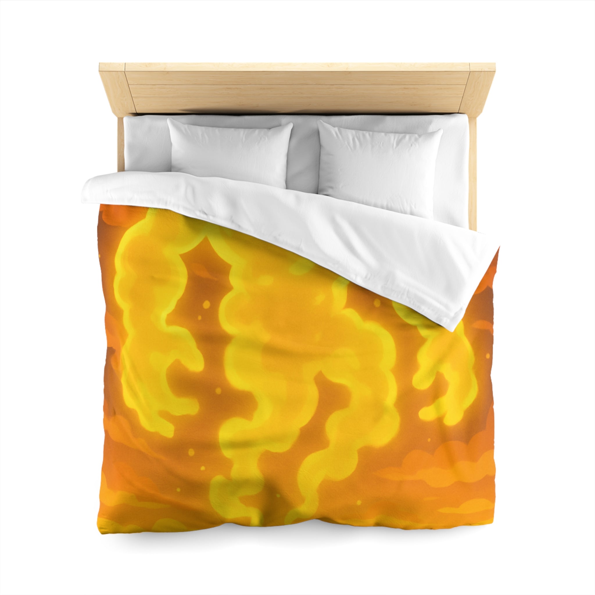 Vision onirique d'un géant flamboyant illuminant un paysage crépusculaire surréaliste en jaune