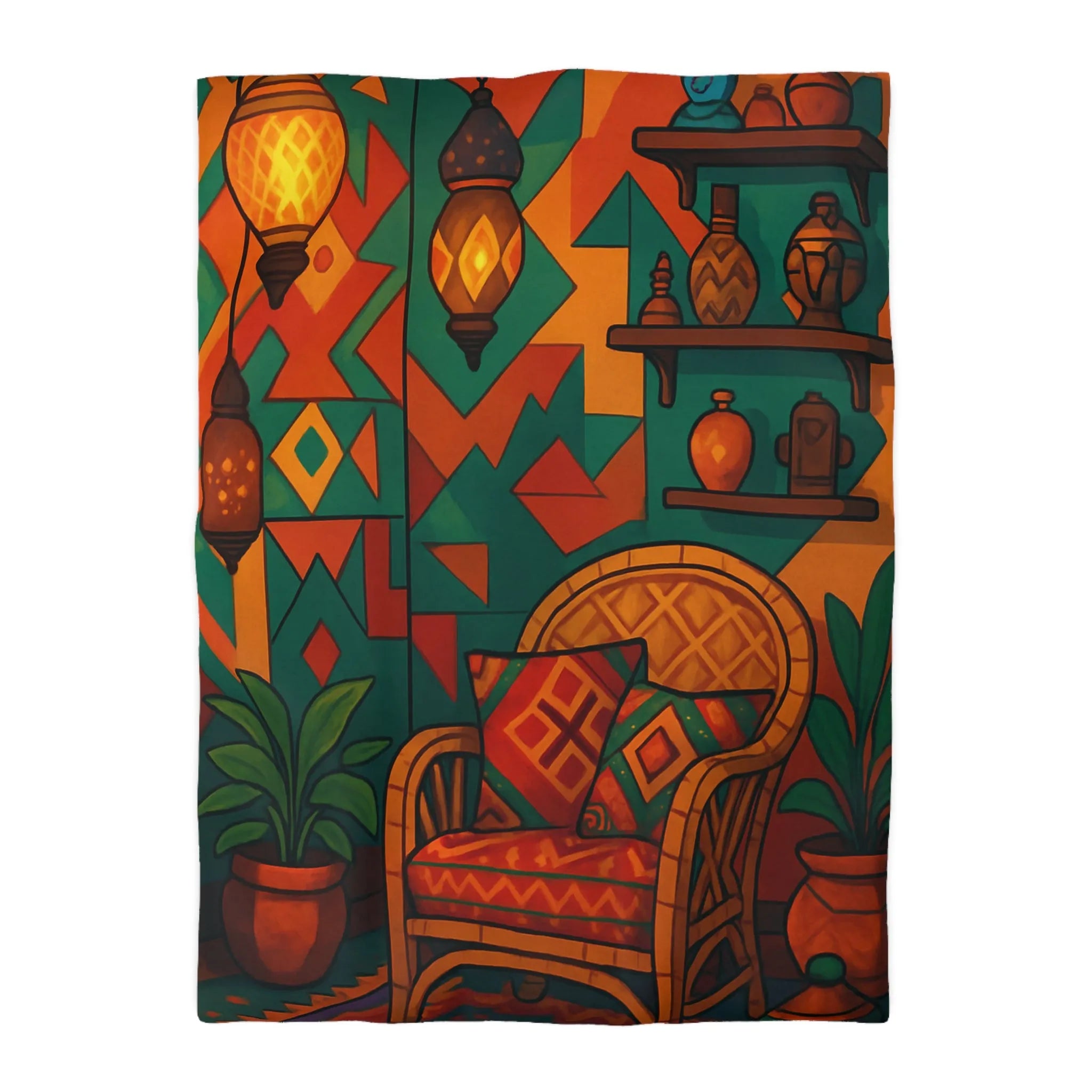 Housse de couette bohème chic aux motifs géométriques vibrants pour ambiance ethnique colorée