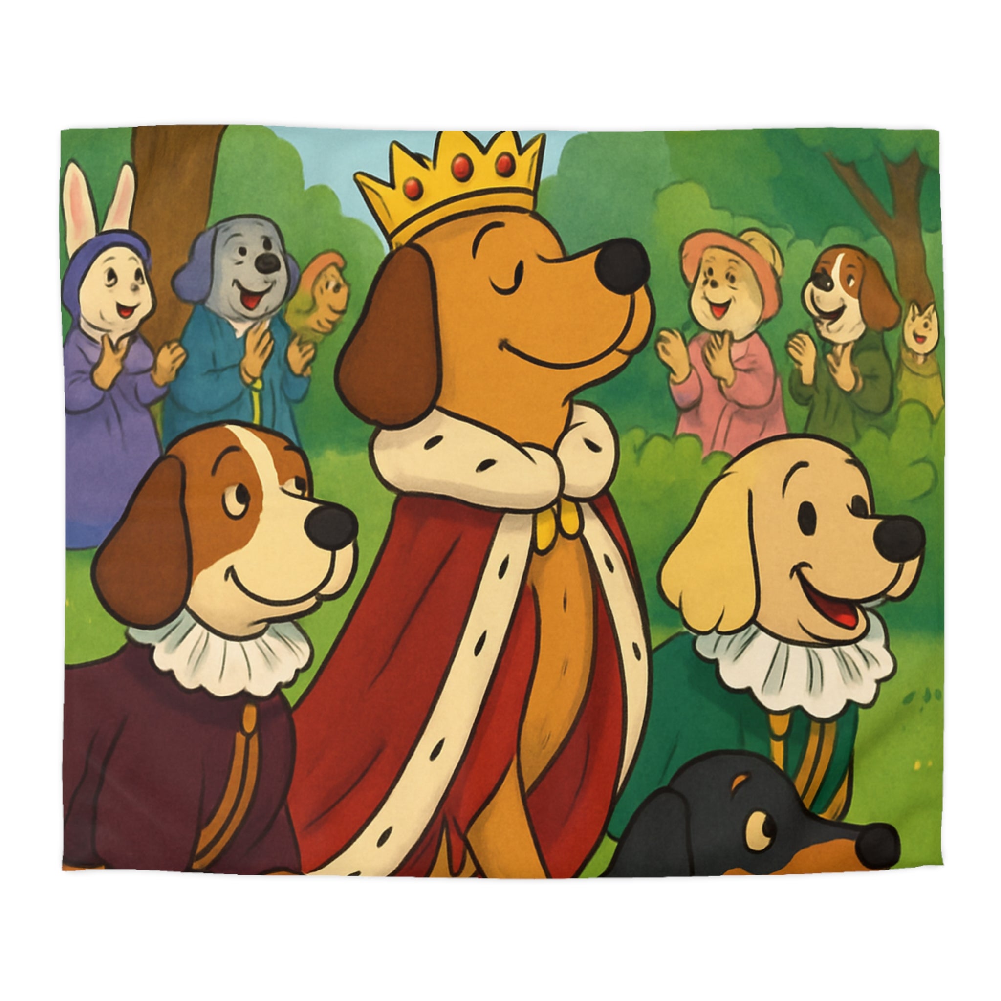 Housse De Couette Pour Enfants Avec Chiens Royaux En Promenade Dans La Forêt Magique