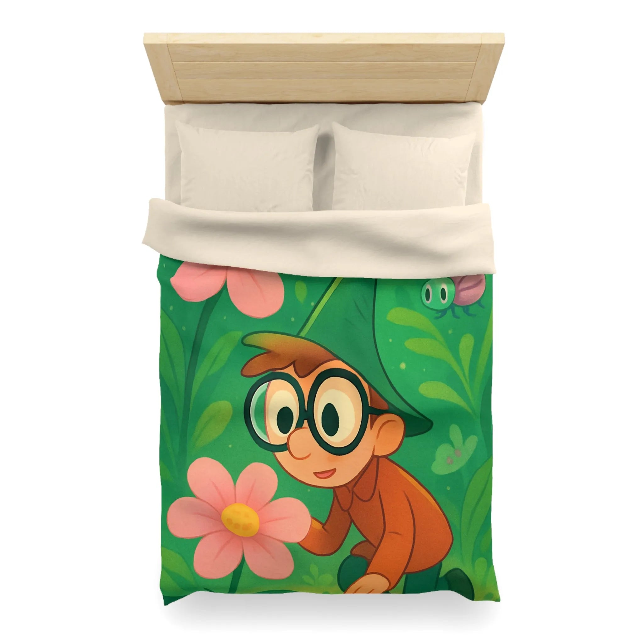 Housse de couette enfants magique jardin avec garçon et fleurs papillon colorés