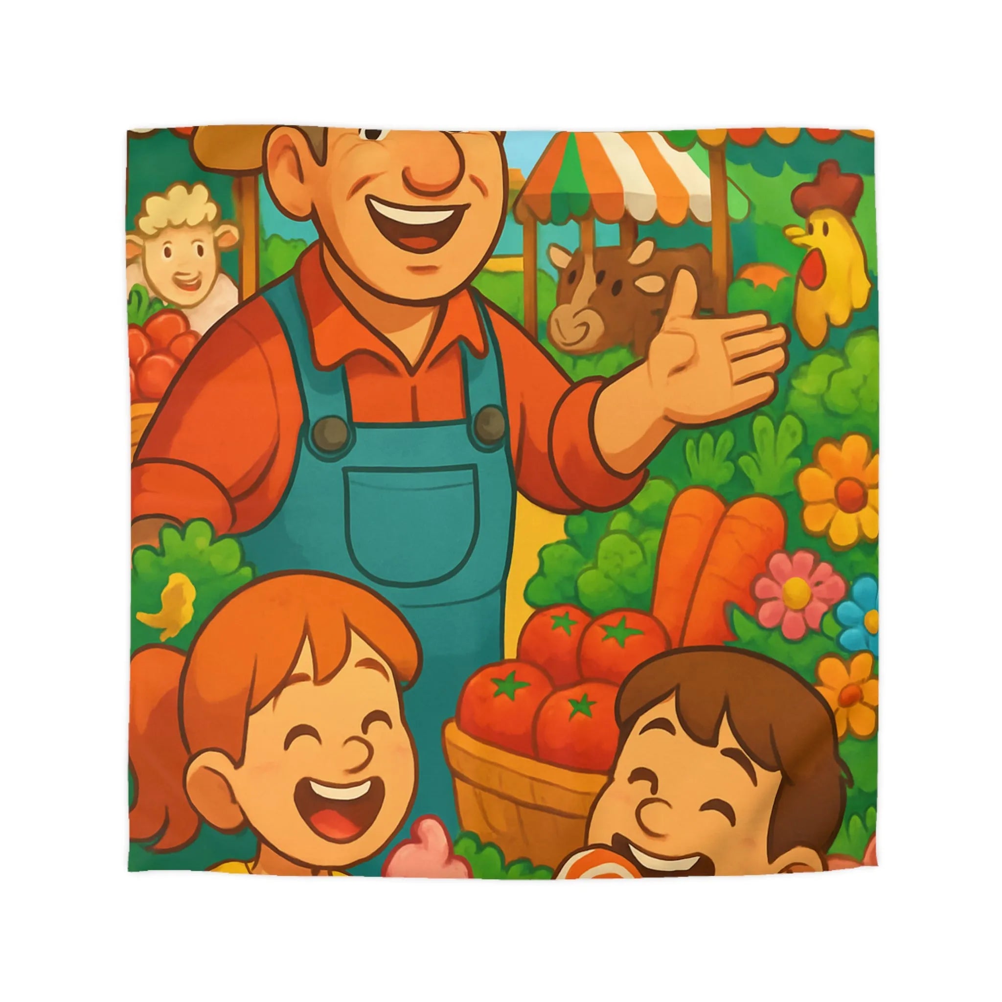 Housse de couette avec illustration joyeuse de ferme pour chambre d'enfant colorée et vivante