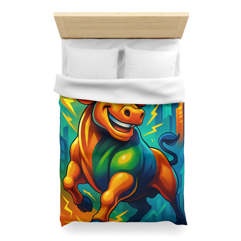 Illustration dynamique d'un taureau énergique avec gratte-ciel modernes et flèches ascendantes