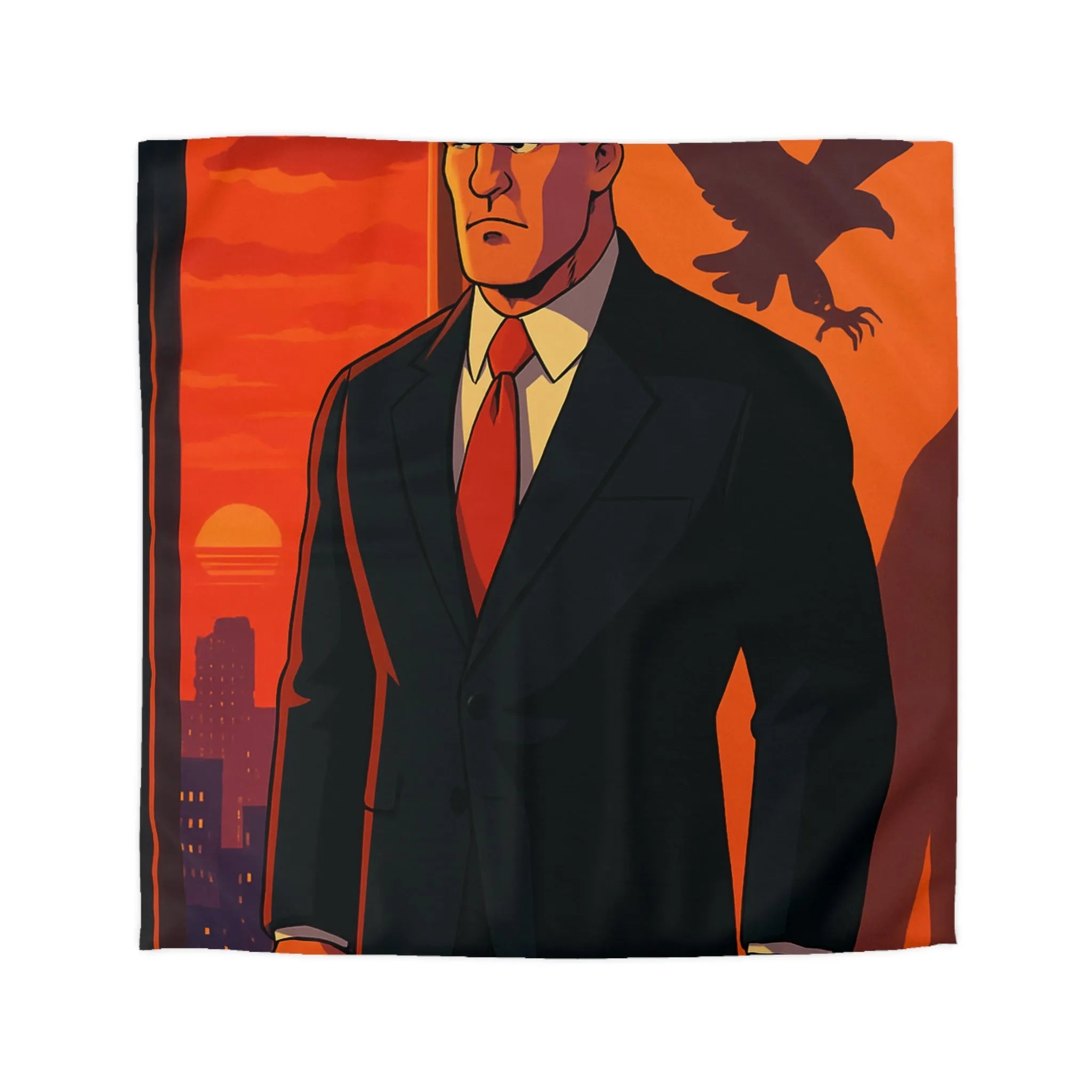 Housse de Couette au Style Épuré avec Silhouette Énigmatique et Coucher de Soleil