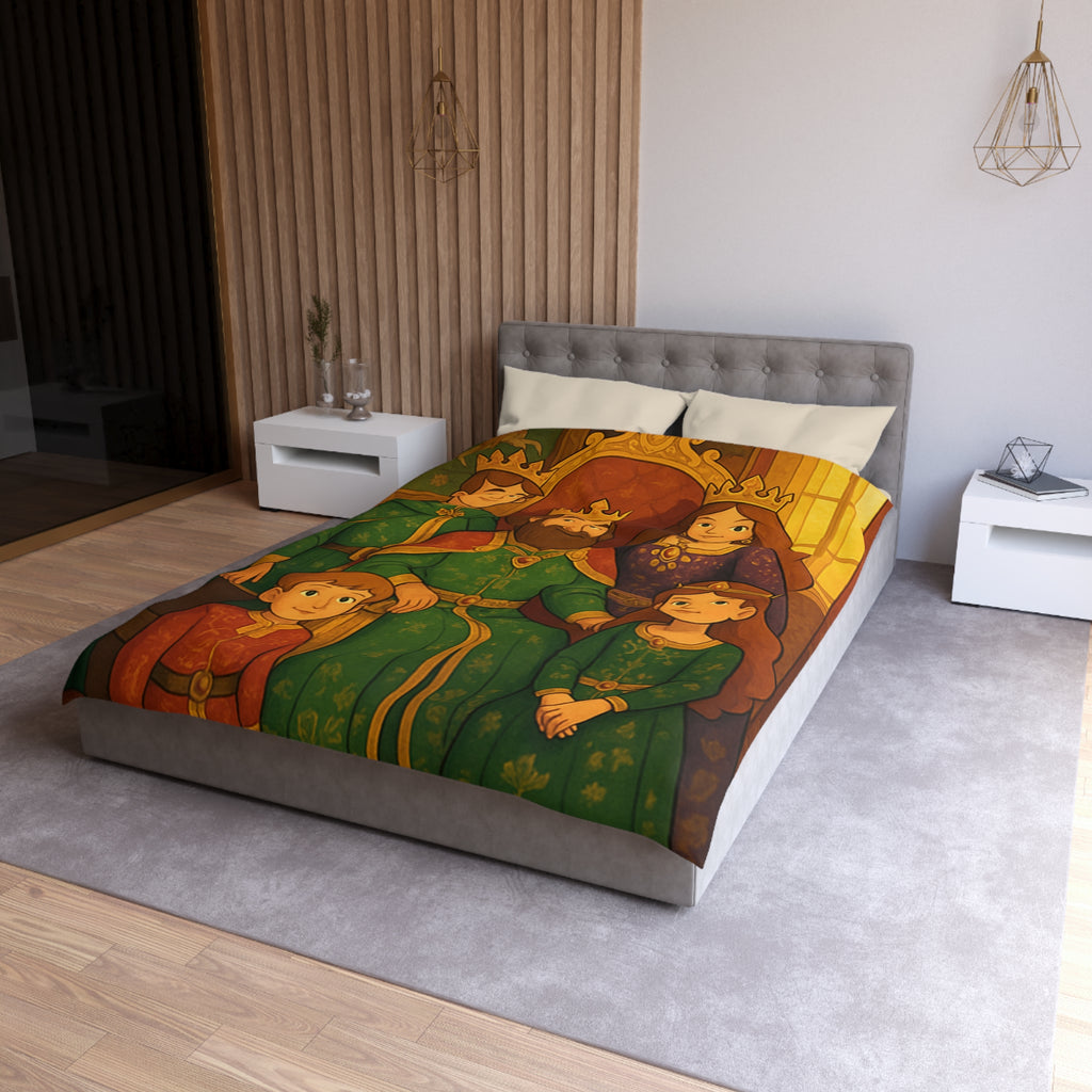 Housse de couette royale médiévale avec motif famille de nobles sur fond chaleureux