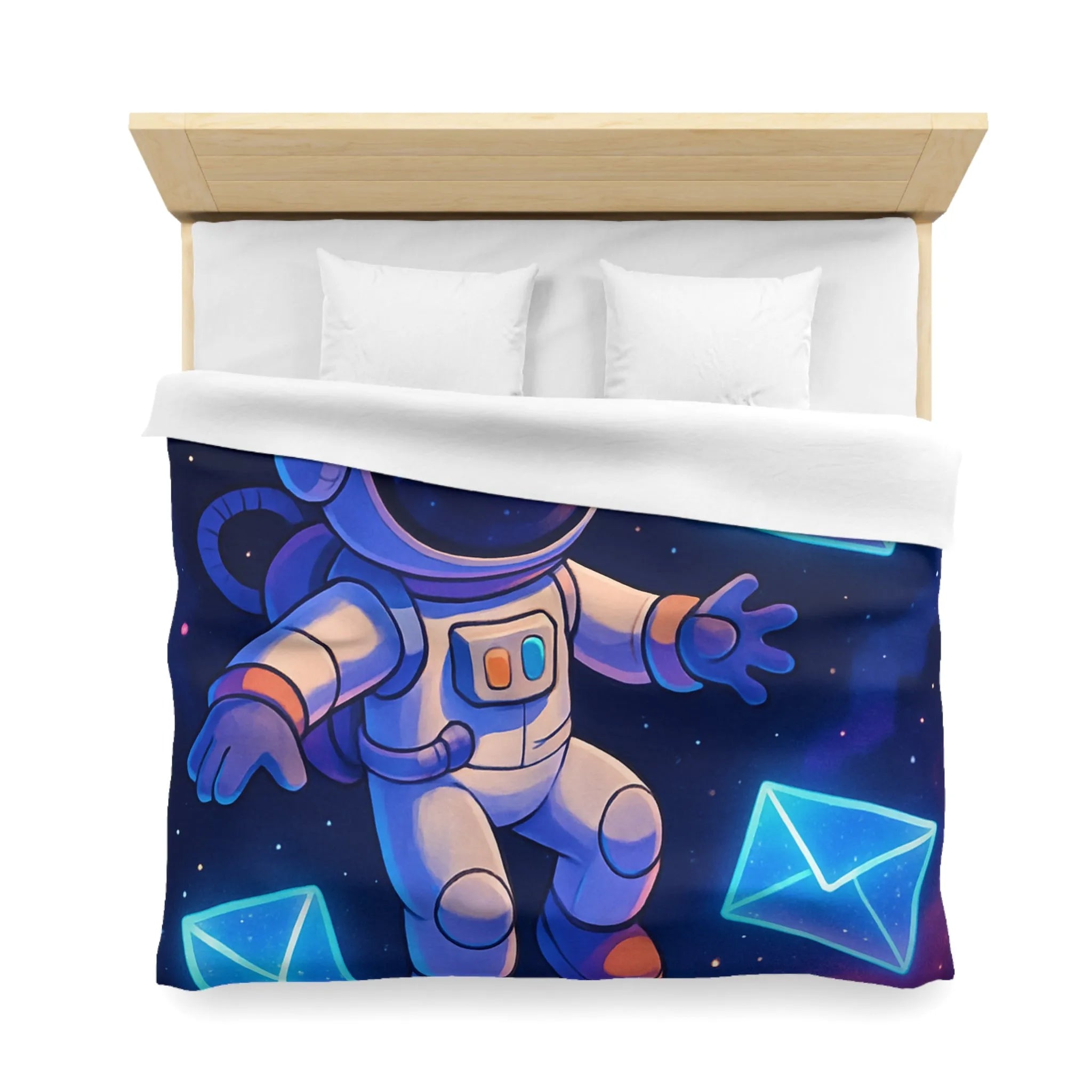 Housse de Couette Astronaute Flottant dans l'Espace avec Enveloppes et Planète Colorée