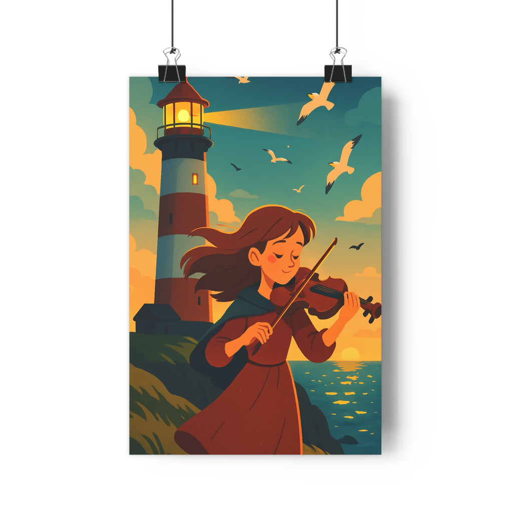 Poster décoratif dessin animé bleu orange serein ambiance marine chambre salon créatif élégant unique