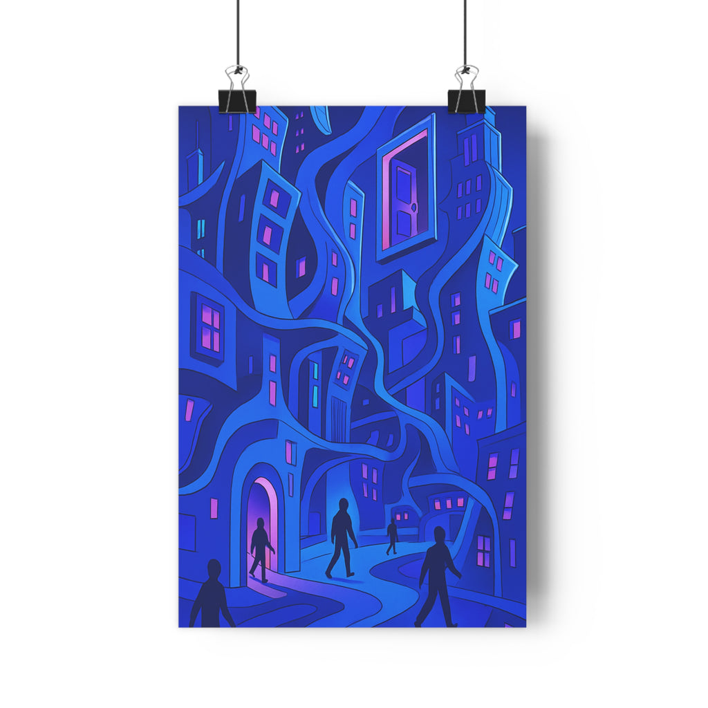 Poster décoratif surréaliste 3D rose violet bleu mystique futuriste urbain bureau chambre 30x46 format