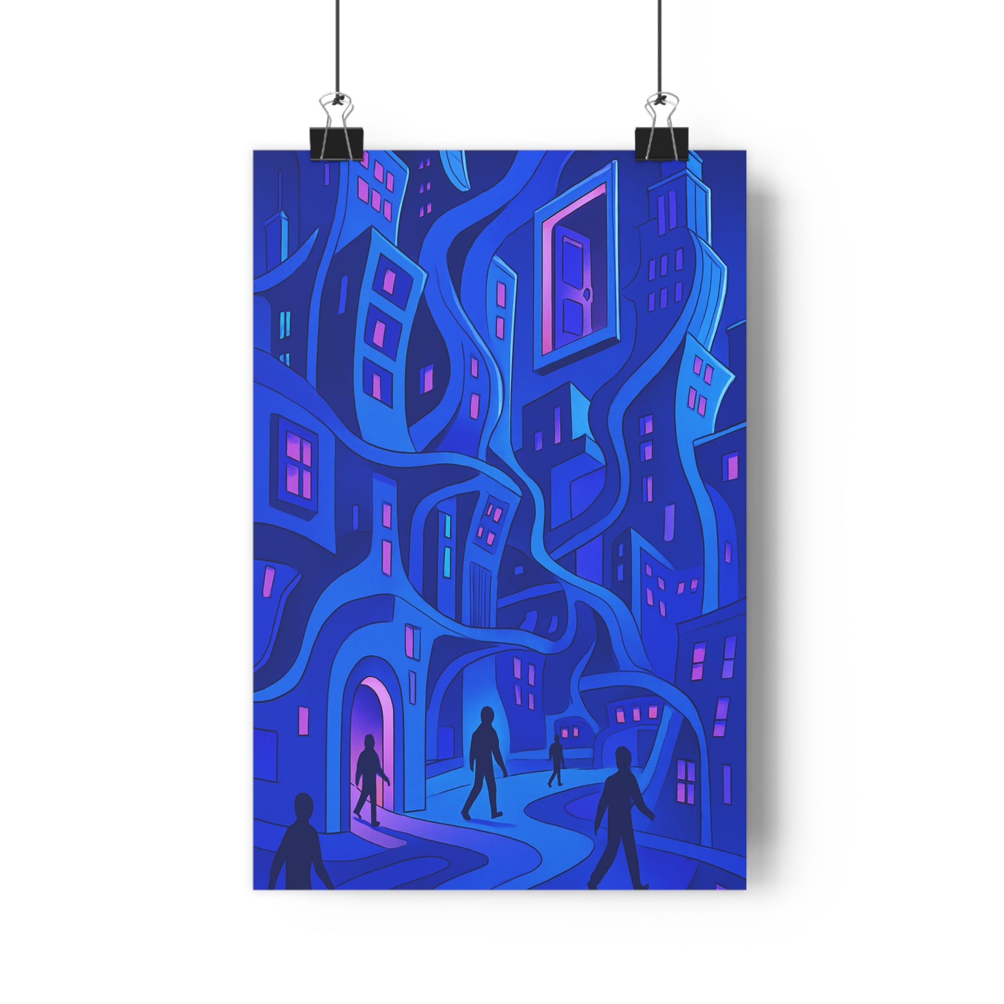 Poster décoratif surréaliste 3D rose violet bleu mystique futuriste urbain bureau chambre 30x46 format