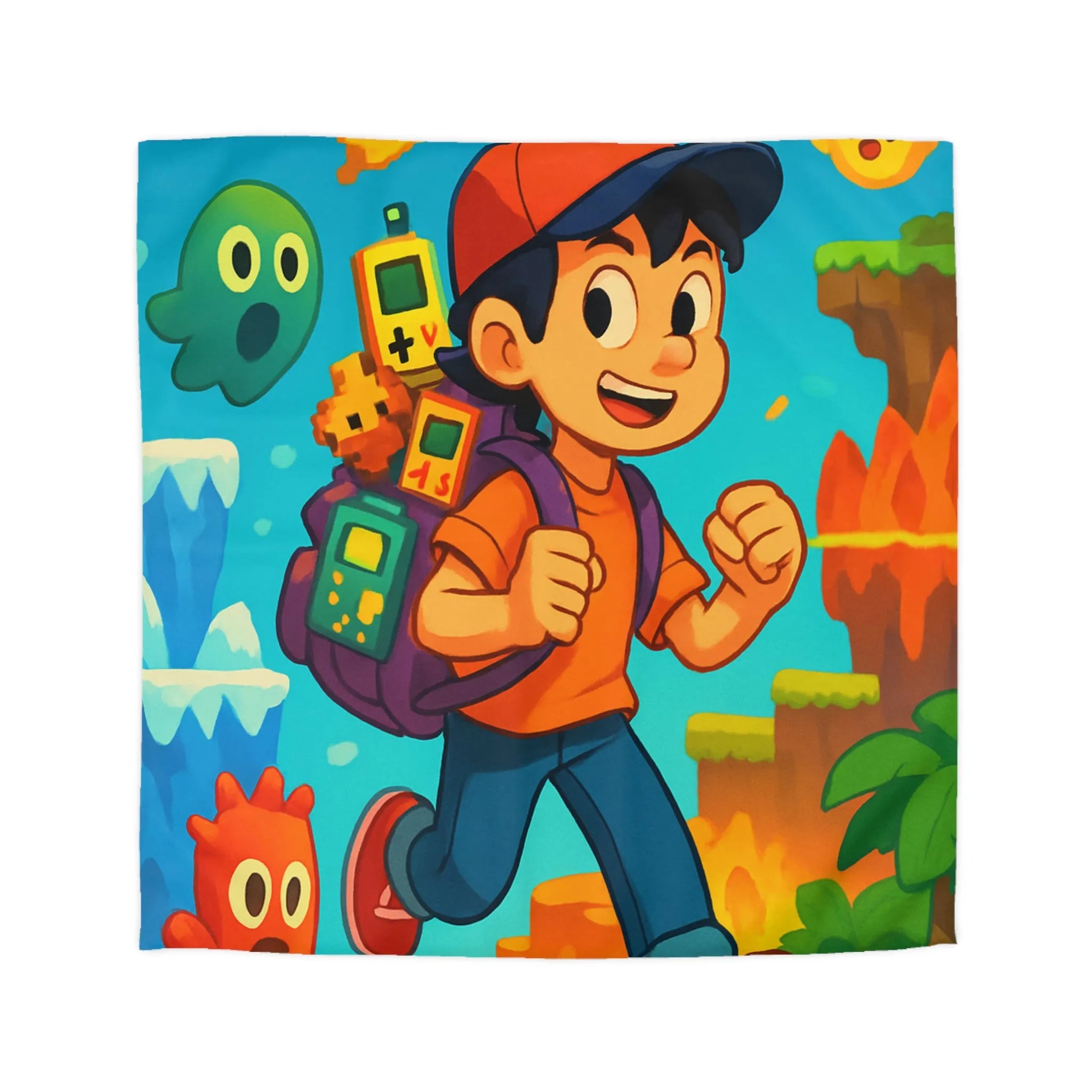 Housse de couette enfant joyeuse au design rétro jeu vidéo couleurs vives