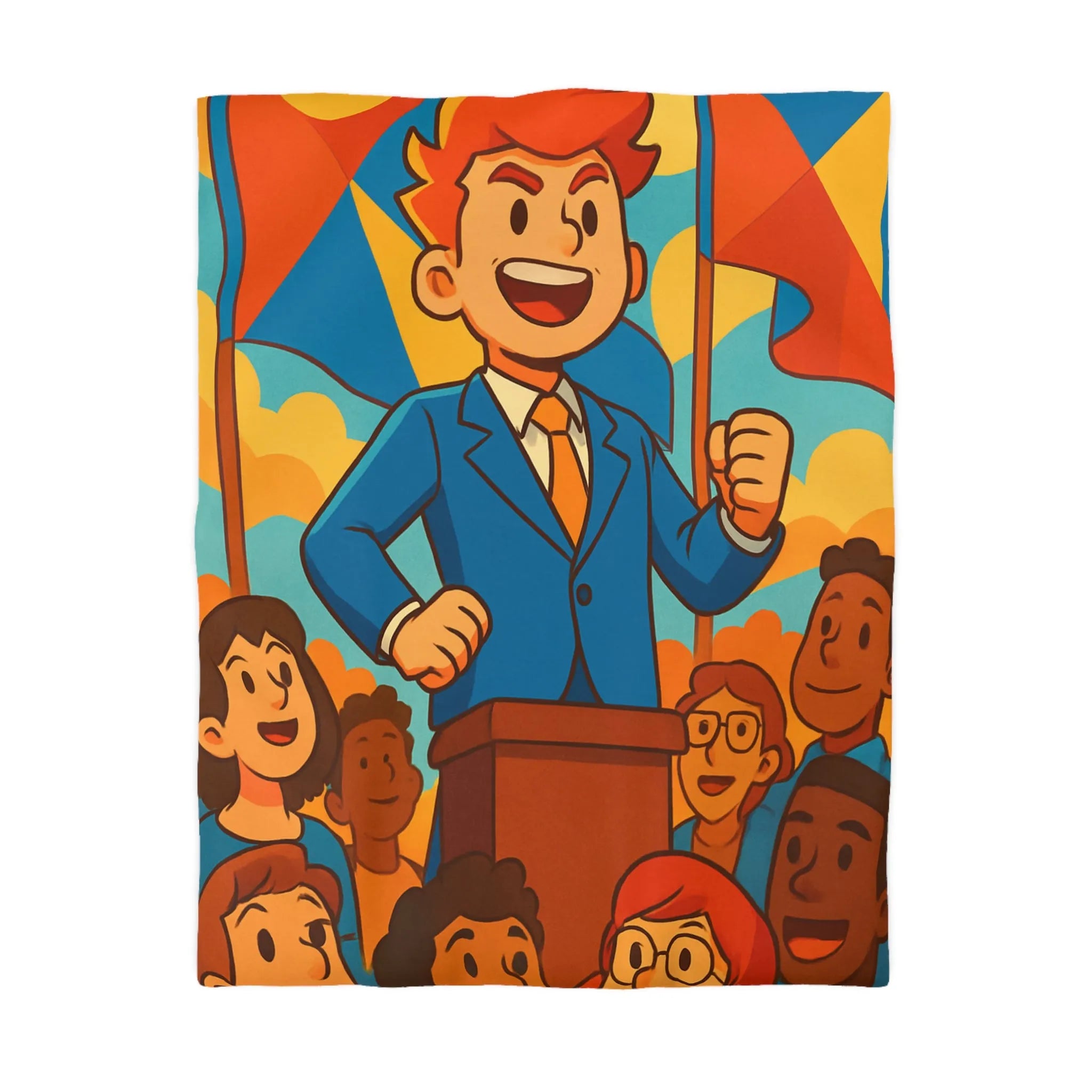 Housse de couette colorée avec illustration joyeuse de personnes et drapeaux vibrants